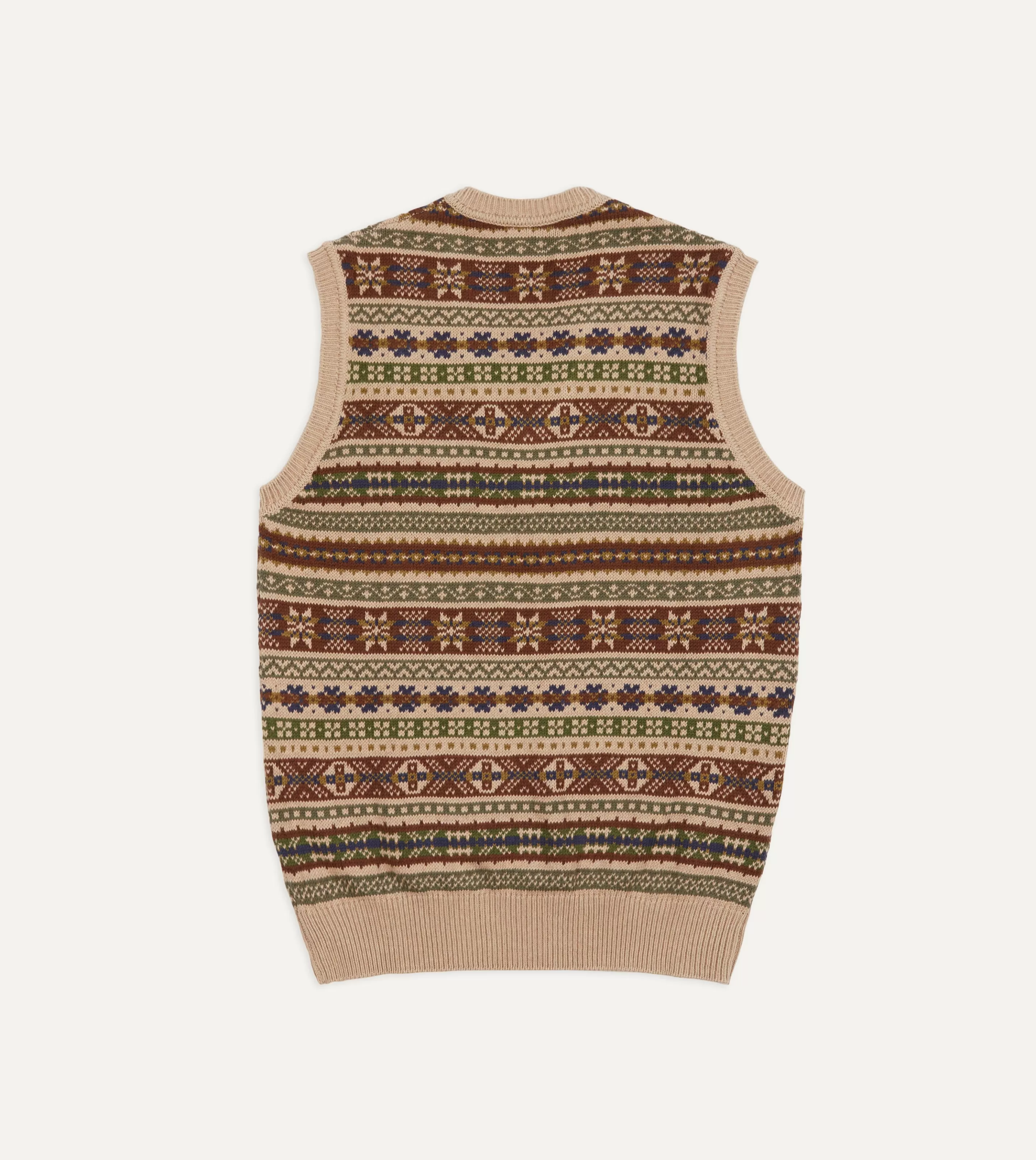 Drake’s Knitwear | Beige Cotton Cashmere Fair Isle Knit Vest