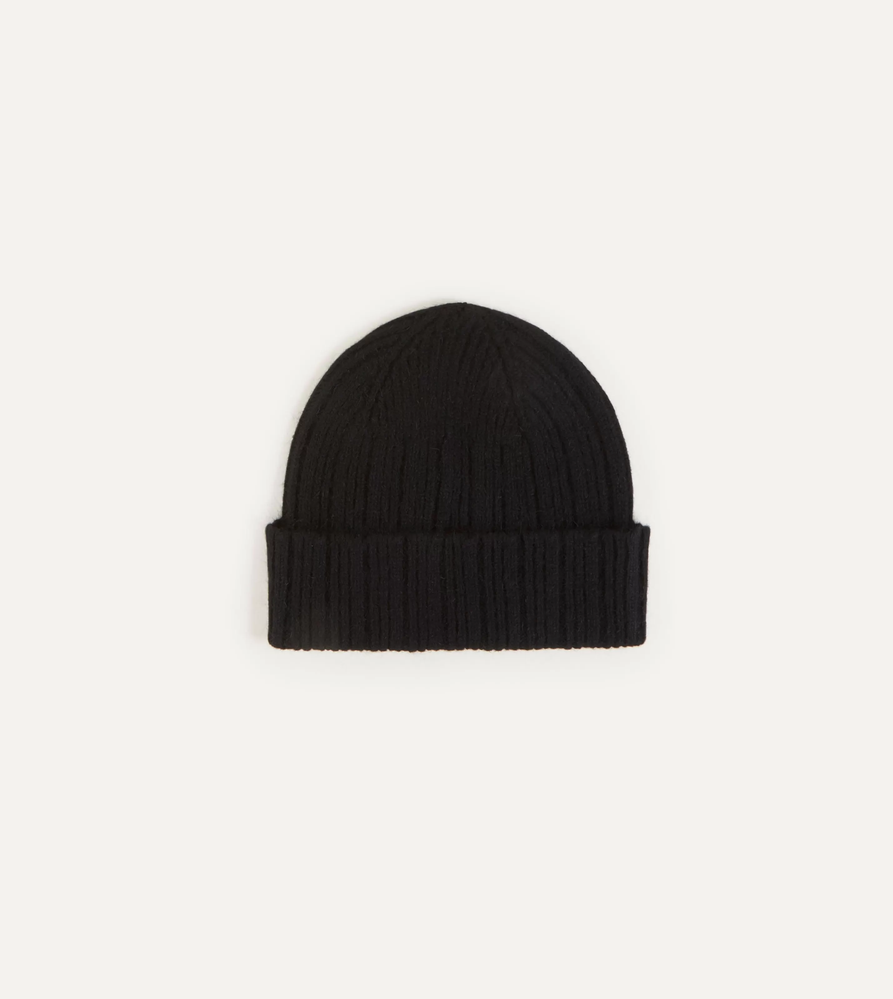 Drake’s Hats | Angora Lambswool Ribbed Knit Cap Black