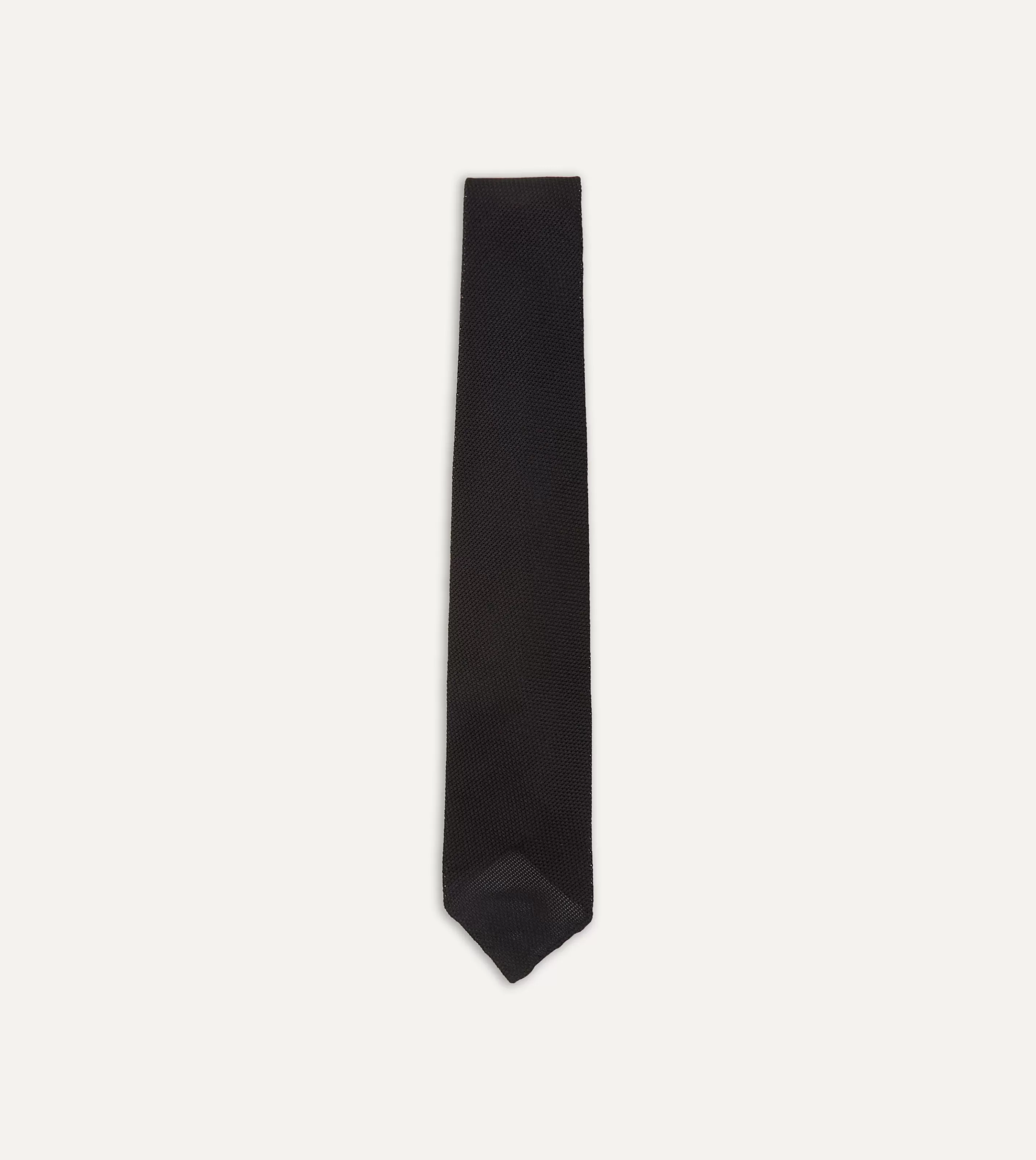 Drake’s Plain Ties | Black Fine Woven Grenadine Silk Hand Rolled Tie