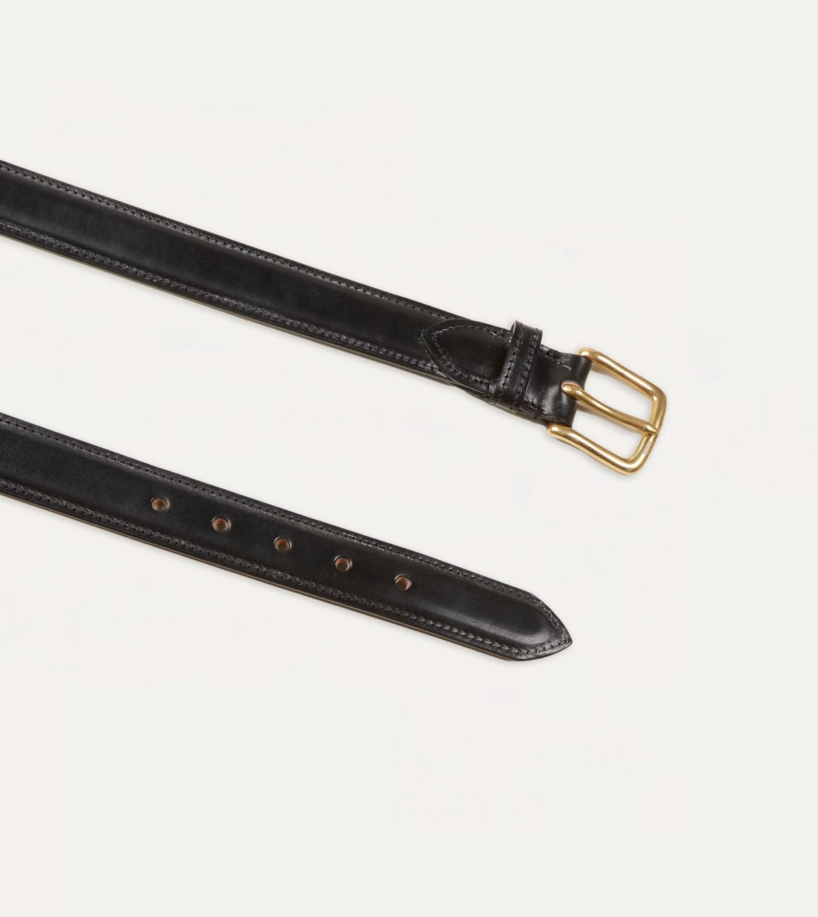 Drake’s Belts | Belts | Black Fully Lined Bridle Leather Belt With Brass Buckle