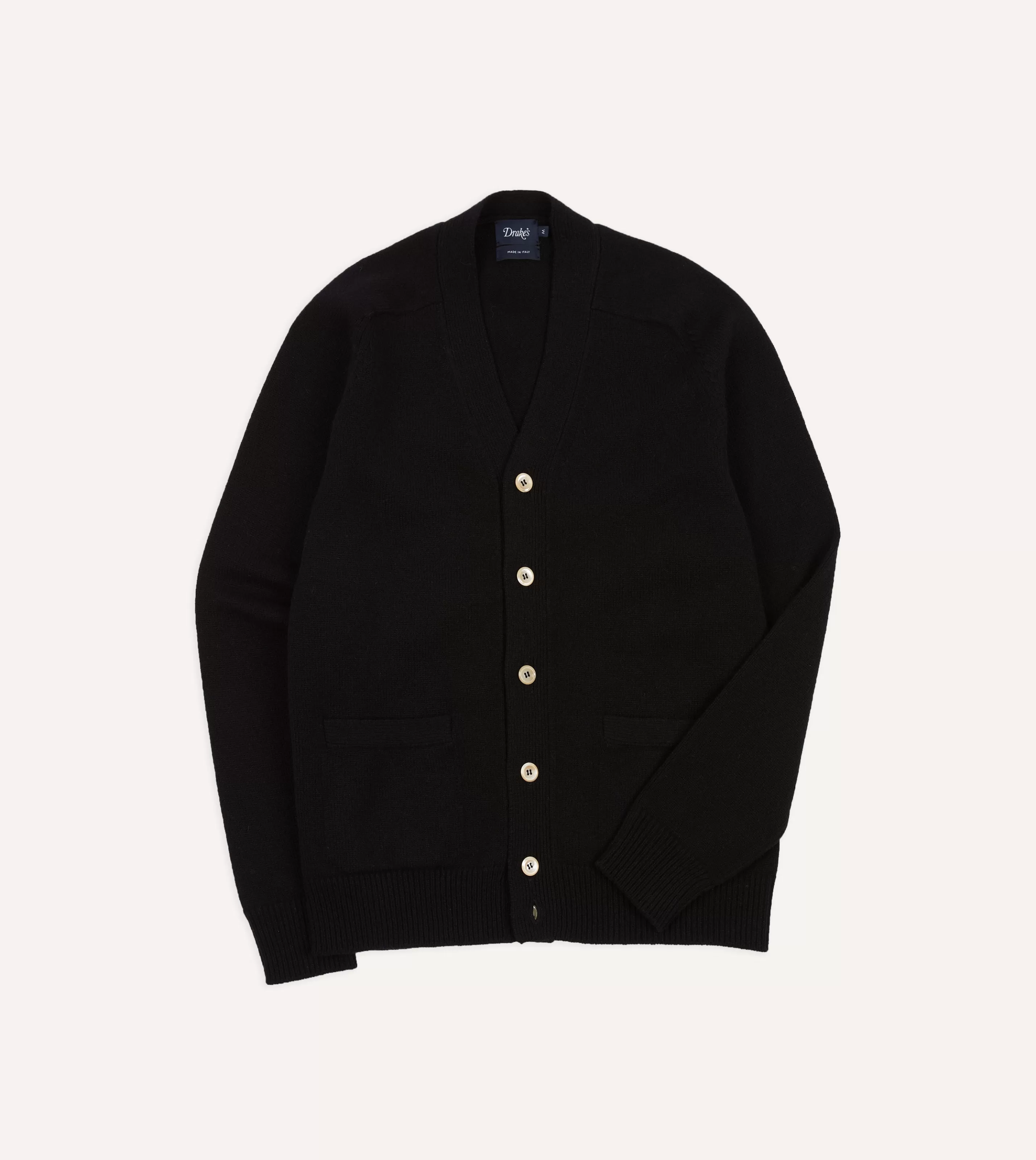 Drake’s Knitwear | Lambswool 6 Button Cardigan Black