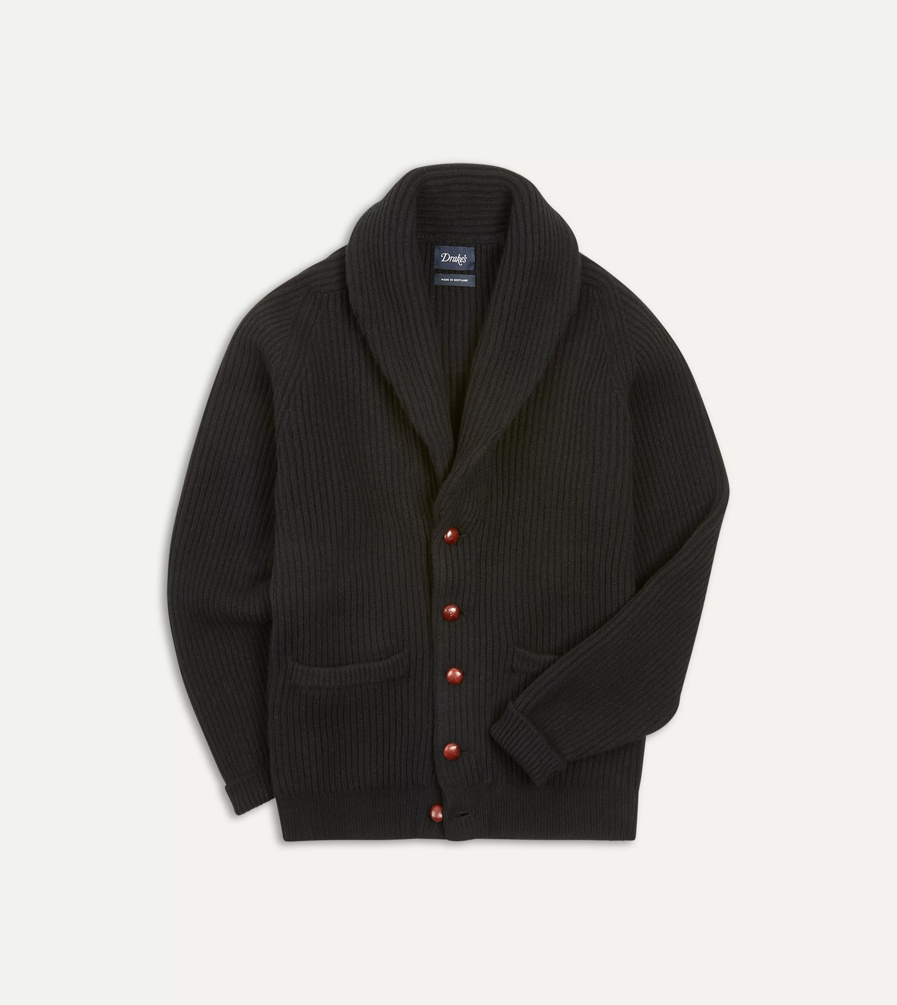 Drake’s Knitwear | Knitwear | Lambswool Shawl Collar Cardigan Black