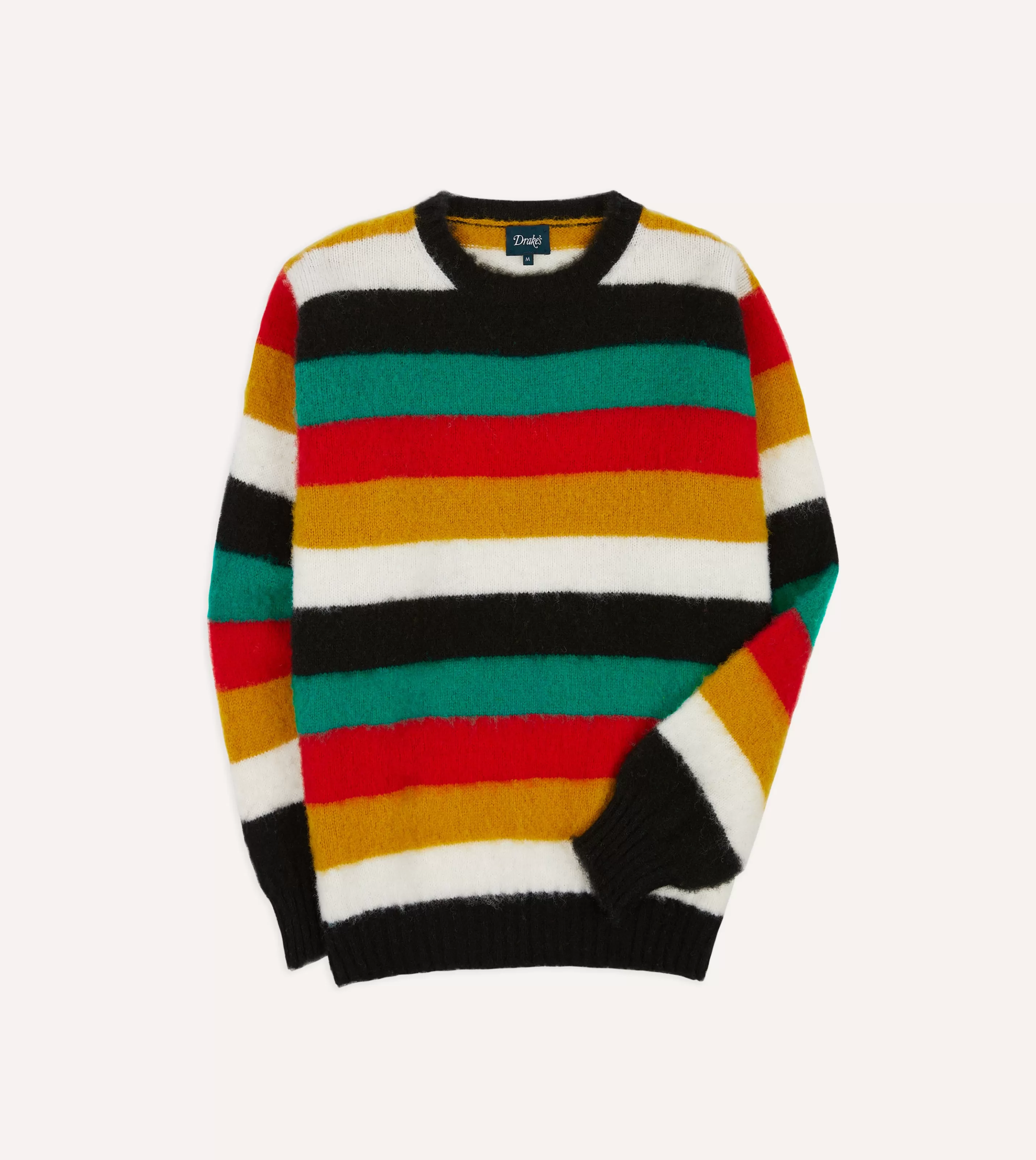 Drake’s Knitwear | Black Multi Stripe Brushed Shetland Crew Neck Jumper