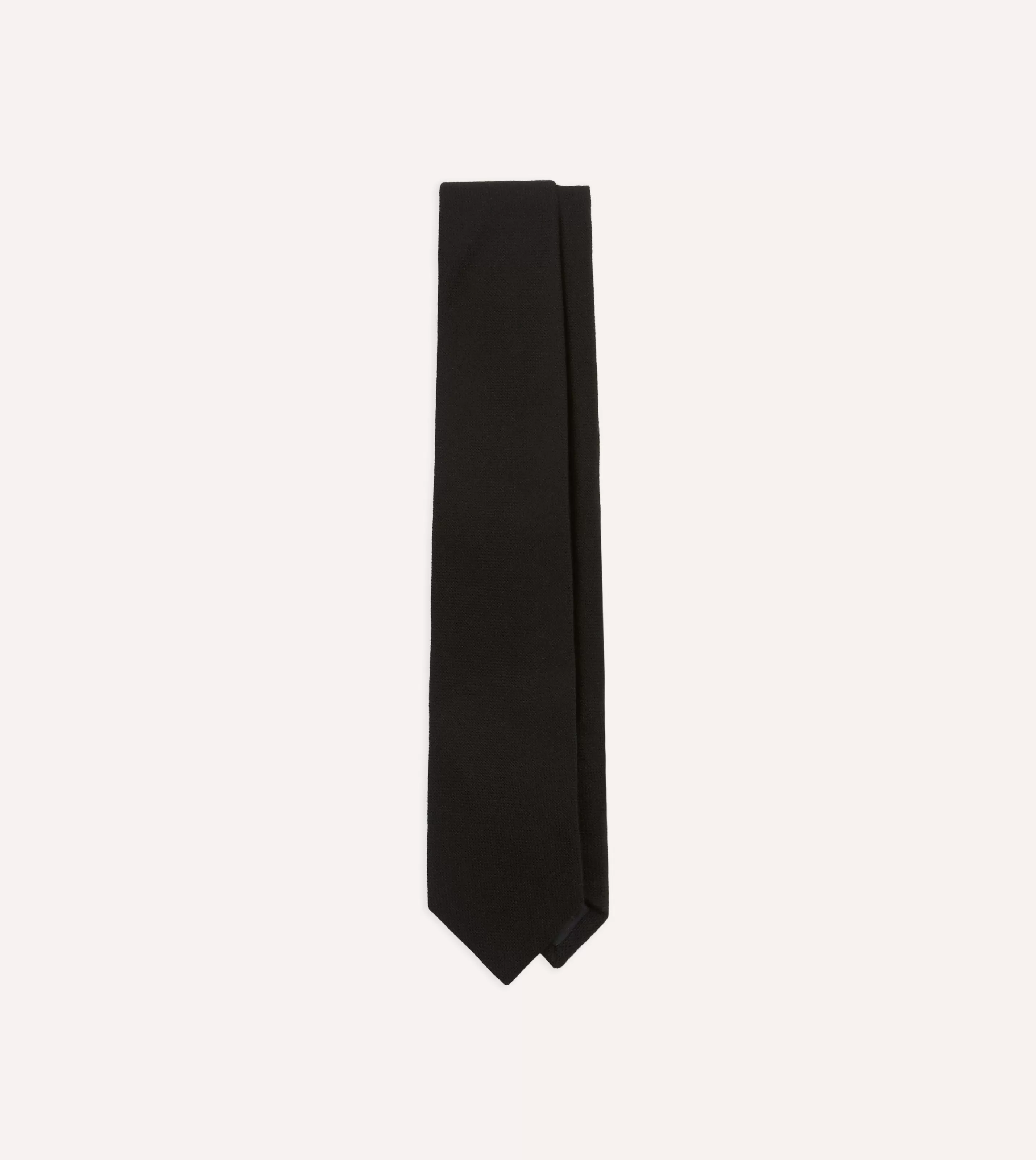 Drake’s Plain Ties | Black Pure Cashmere Solid Tipped Tie