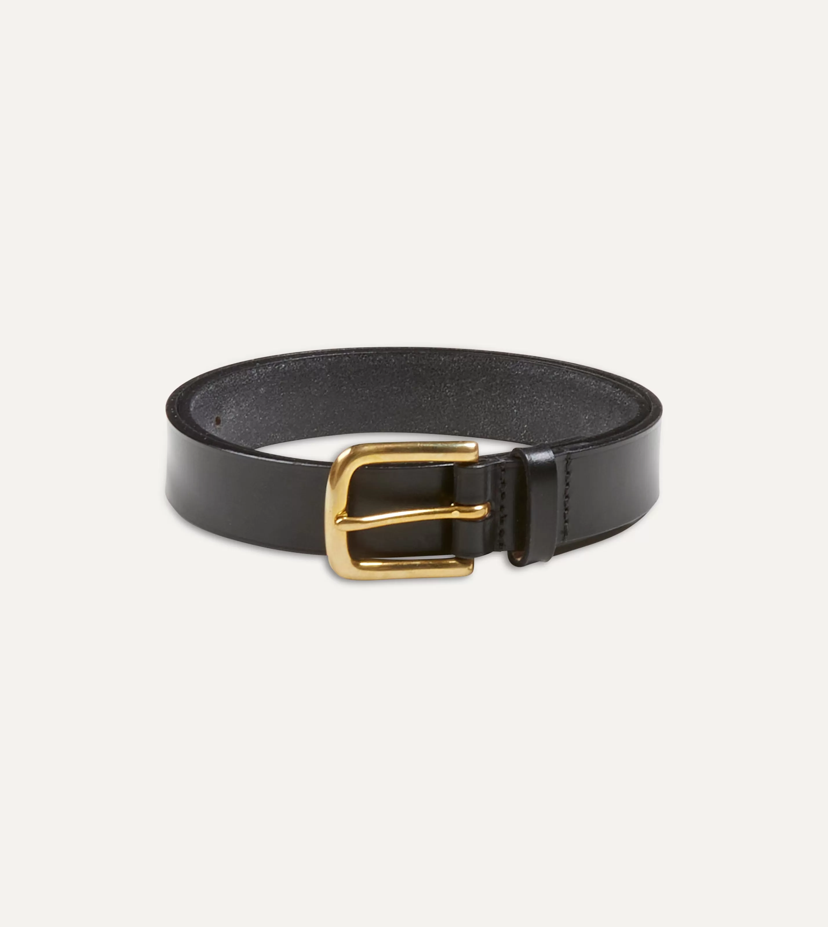 Drake’s Belts | Belts | Black Unlined Bridle Leather Belt With Brass Buckle