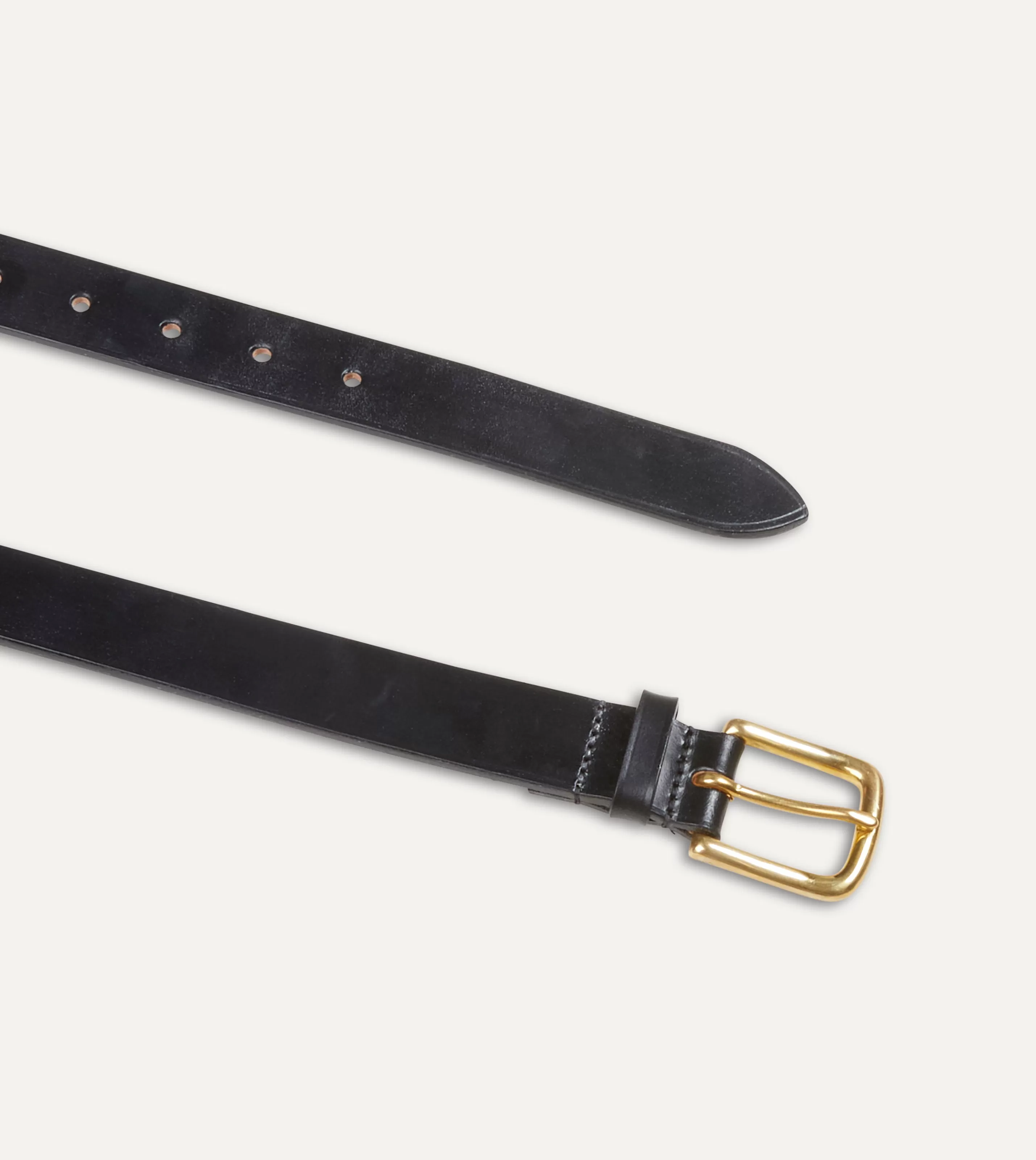 Drake’s Belts | Belts | Black Unlined Bridle Leather Belt With Brass Buckle