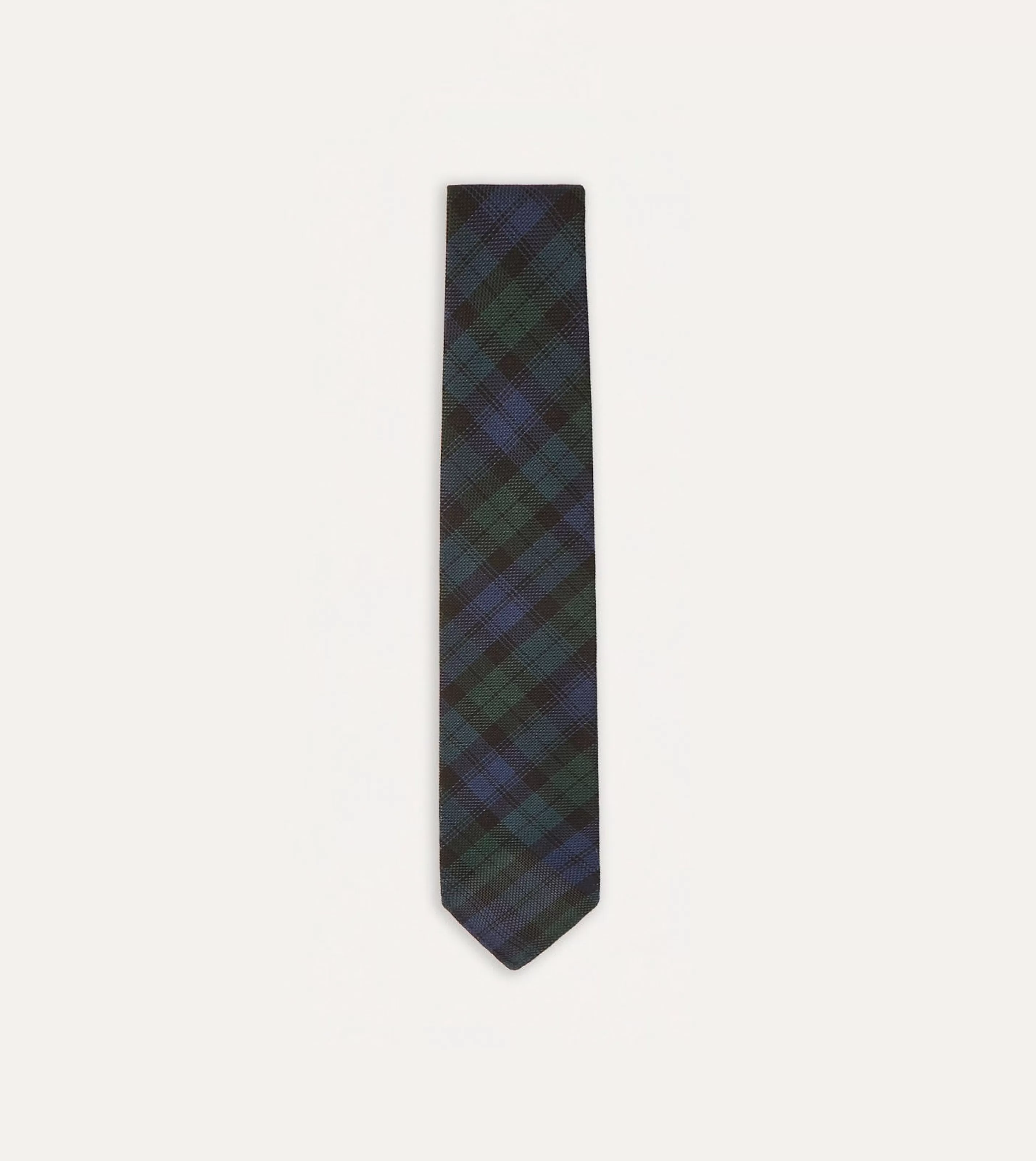 Drake’s Patterned Ties | Blackwatch Fine Woven Grenadine Silk Hand Rolled Tie