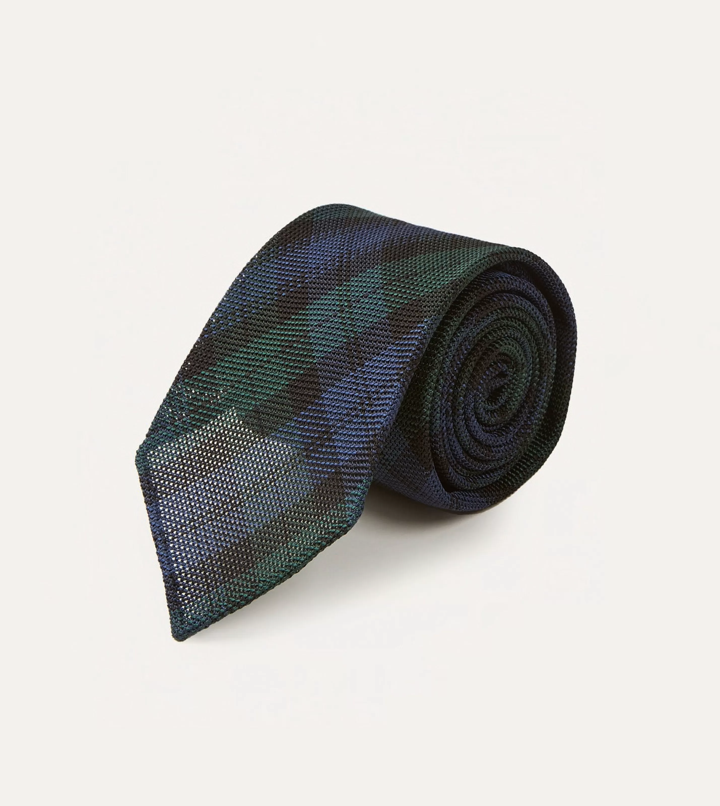 Drake’s Patterned Ties | Blackwatch Fine Woven Grenadine Silk Hand Rolled Tie