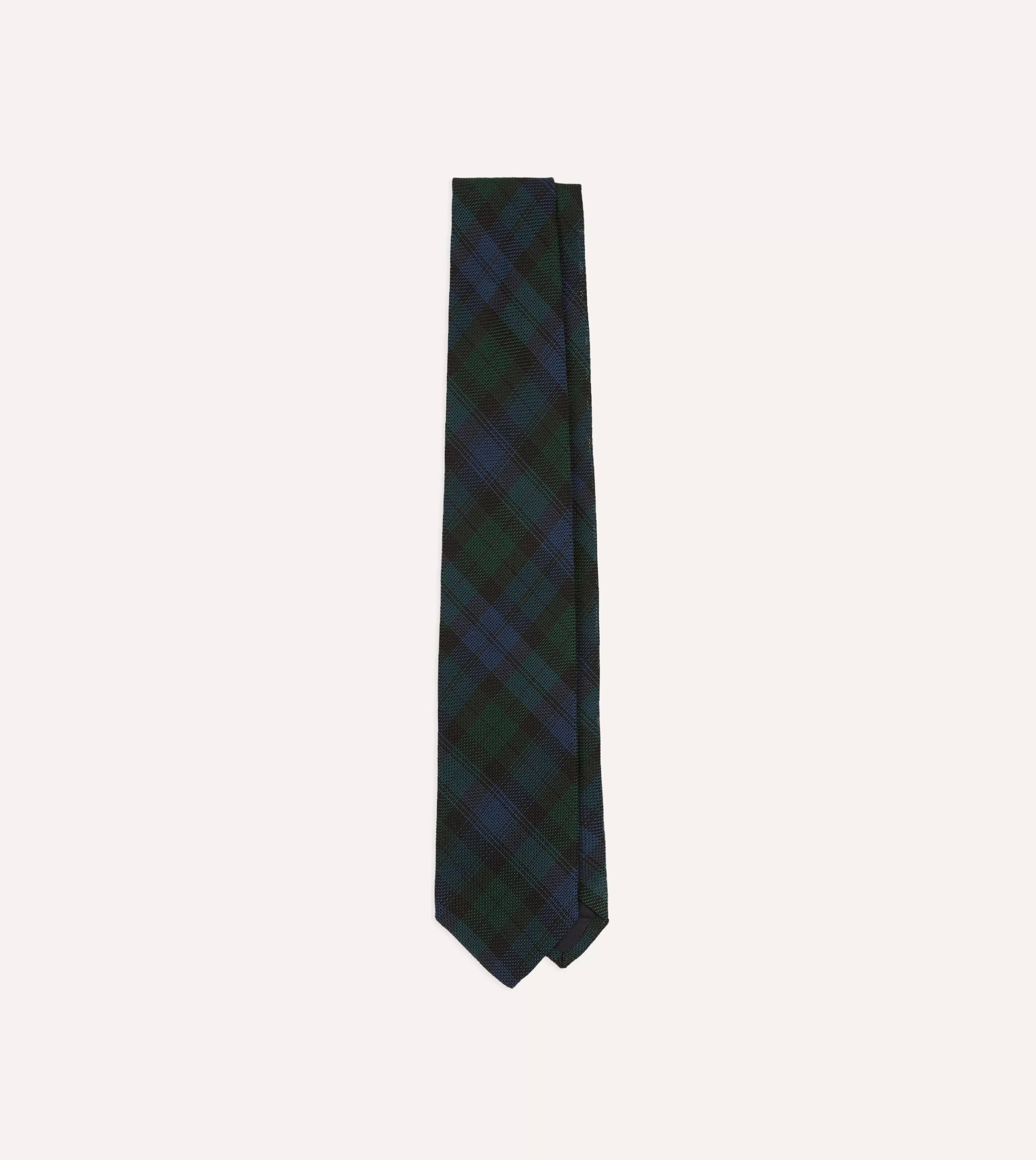 Drake’s Patterned Ties | Blackwatch Fine Woven Grenadine Silk Tipped Tie