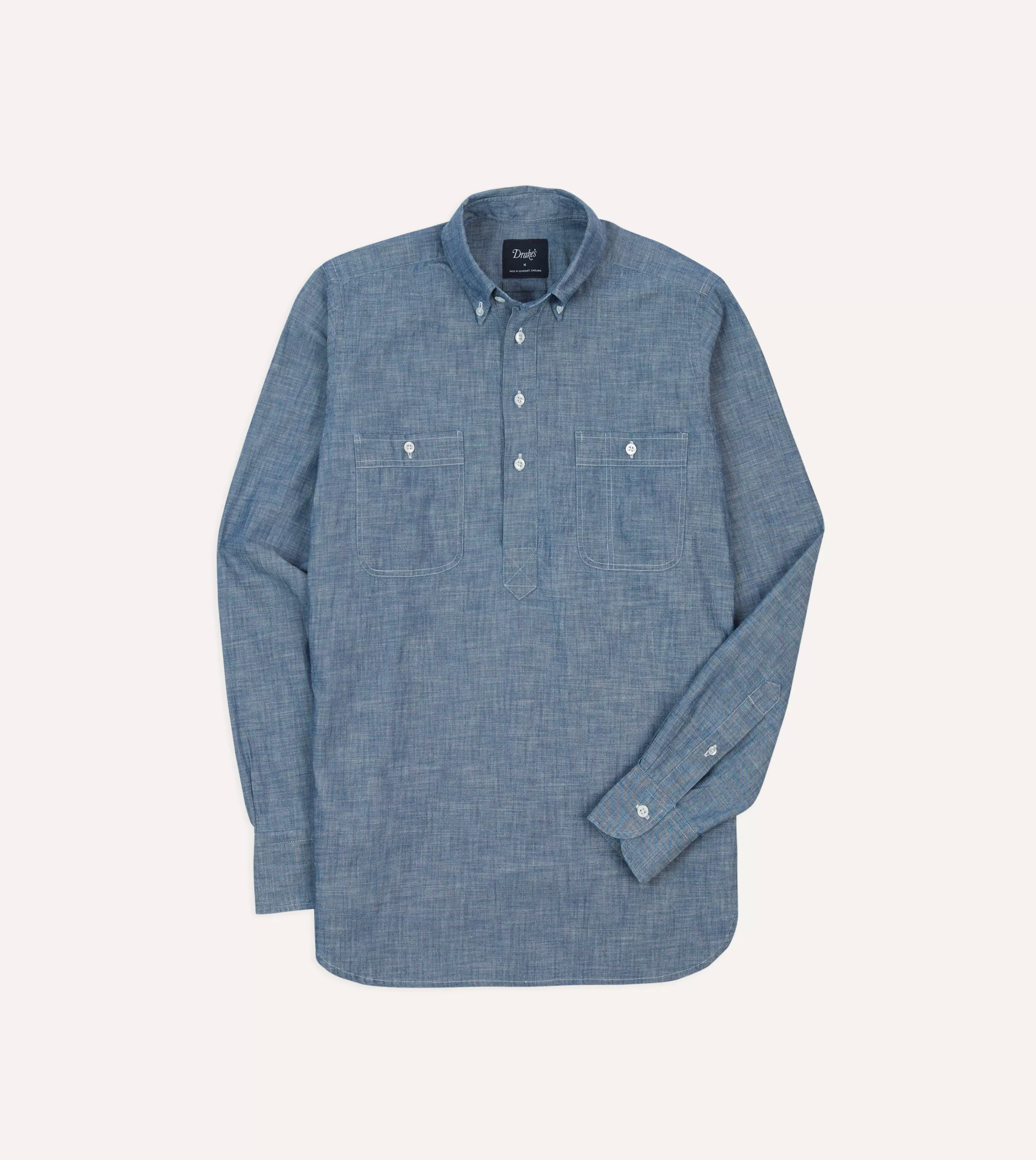 Drake’s Shirts | Popover Shirts | Bleach Blue Cotton Chambray Button-Down Popover Shirt