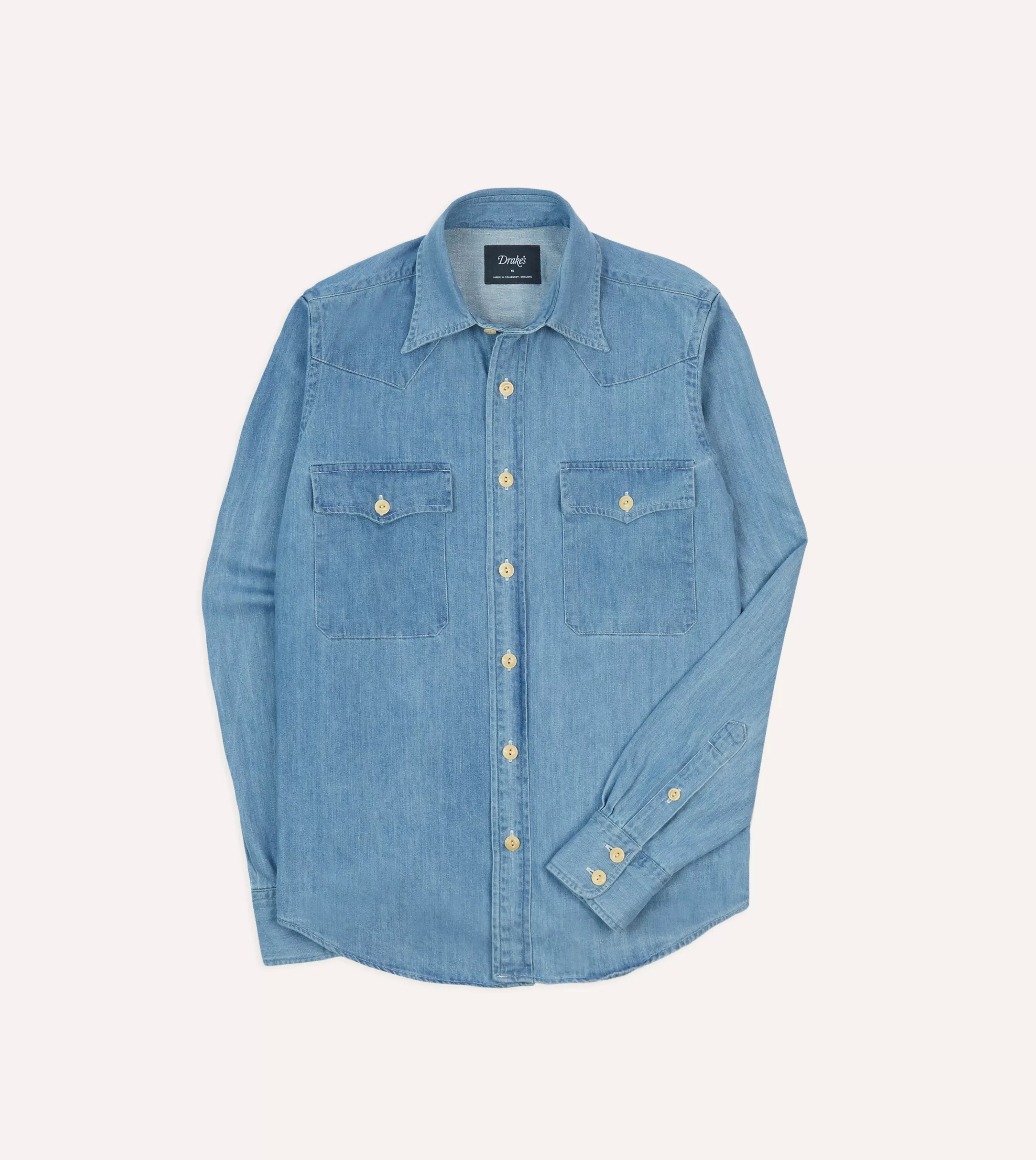 Drake’s Shirts | Denim | Denim Two-Pocket Western Shirt Bleach wash