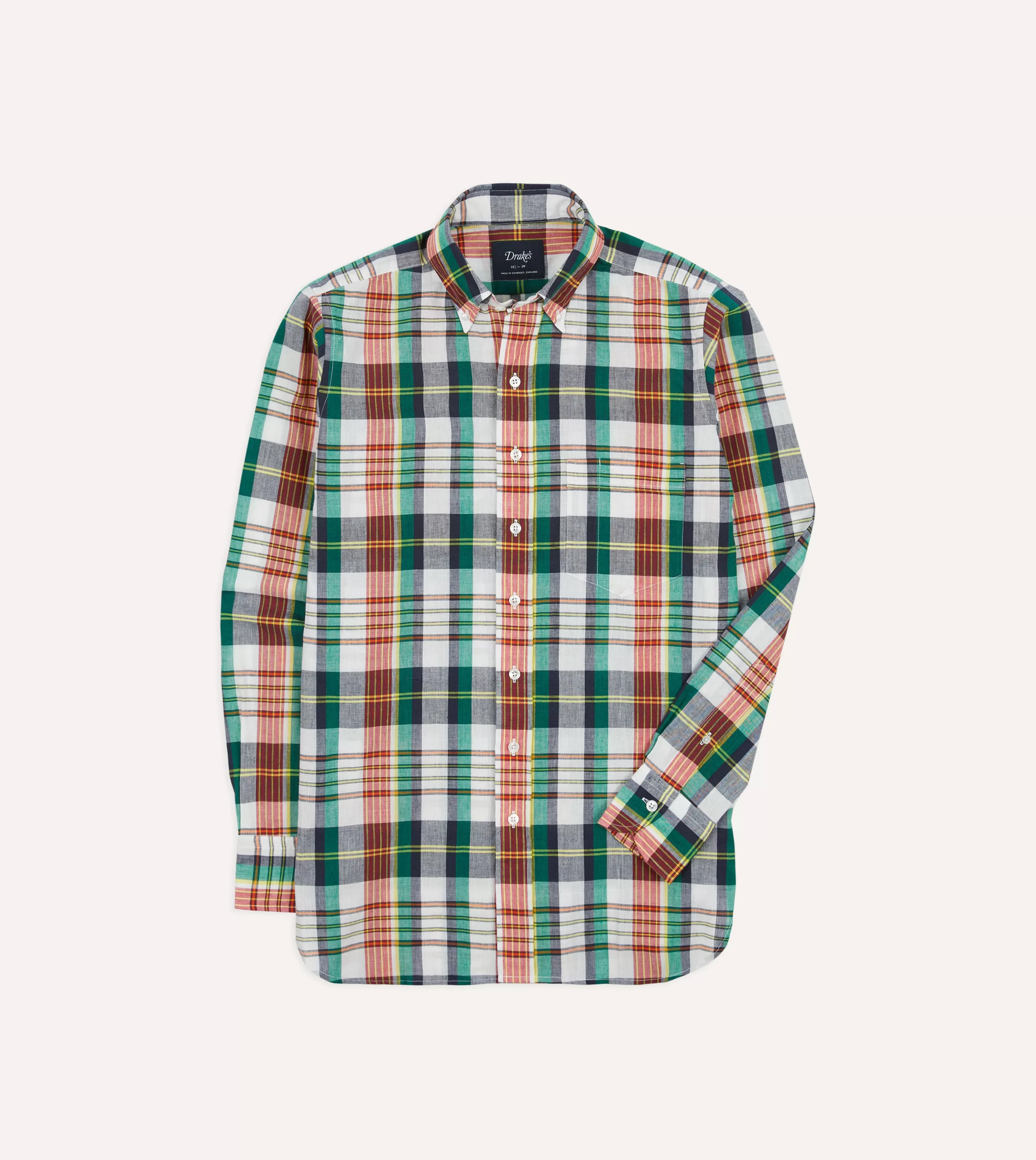 Drake’s Shirts | Casual Shirts | Blue And Red Madras Check Cotton Button-Down Shirt