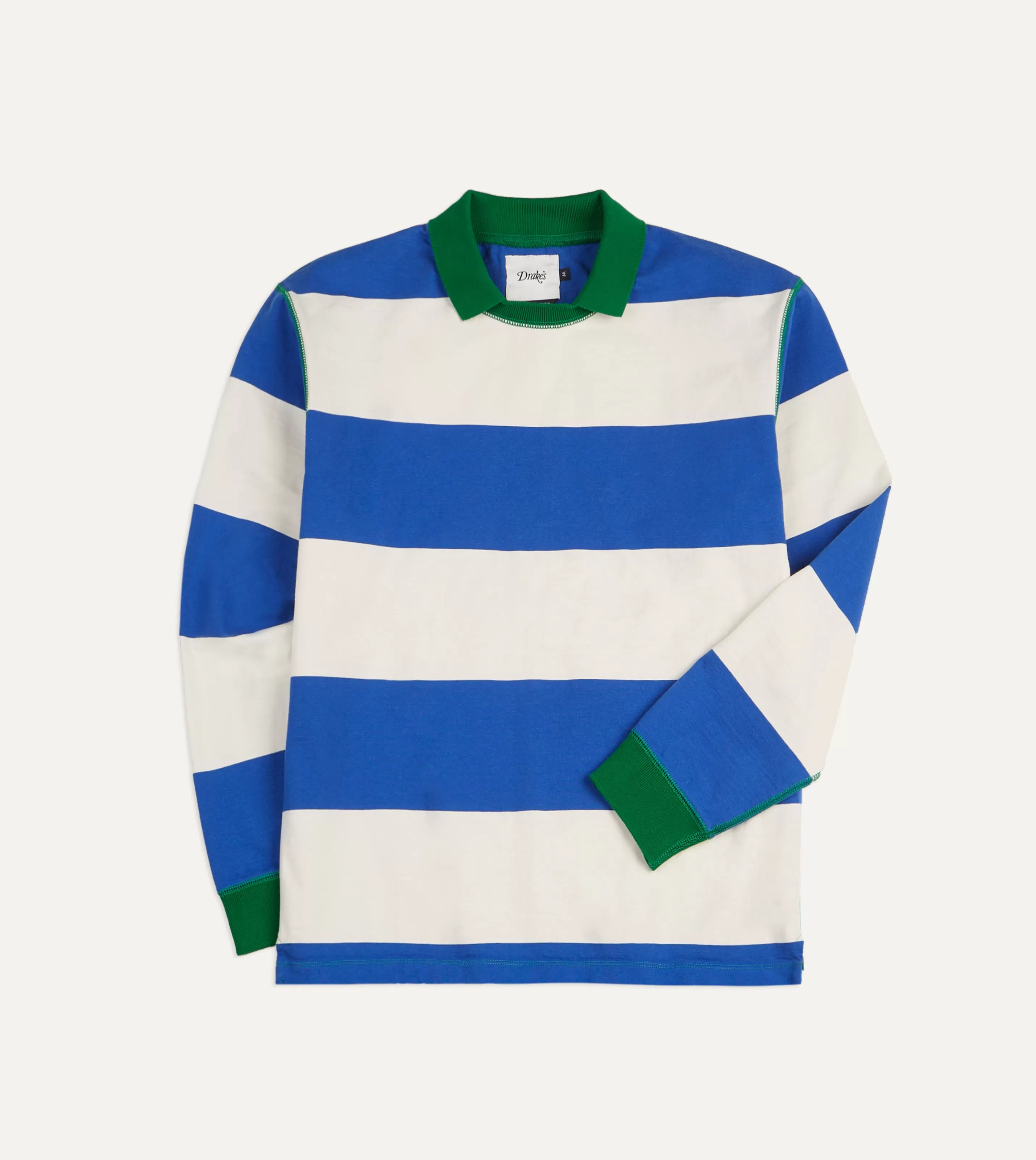 Drake’s Polos & Sweatshirts | T-Shirts | Blue And White Wide Stripe Mock Collar Long-Sleeve Jersey