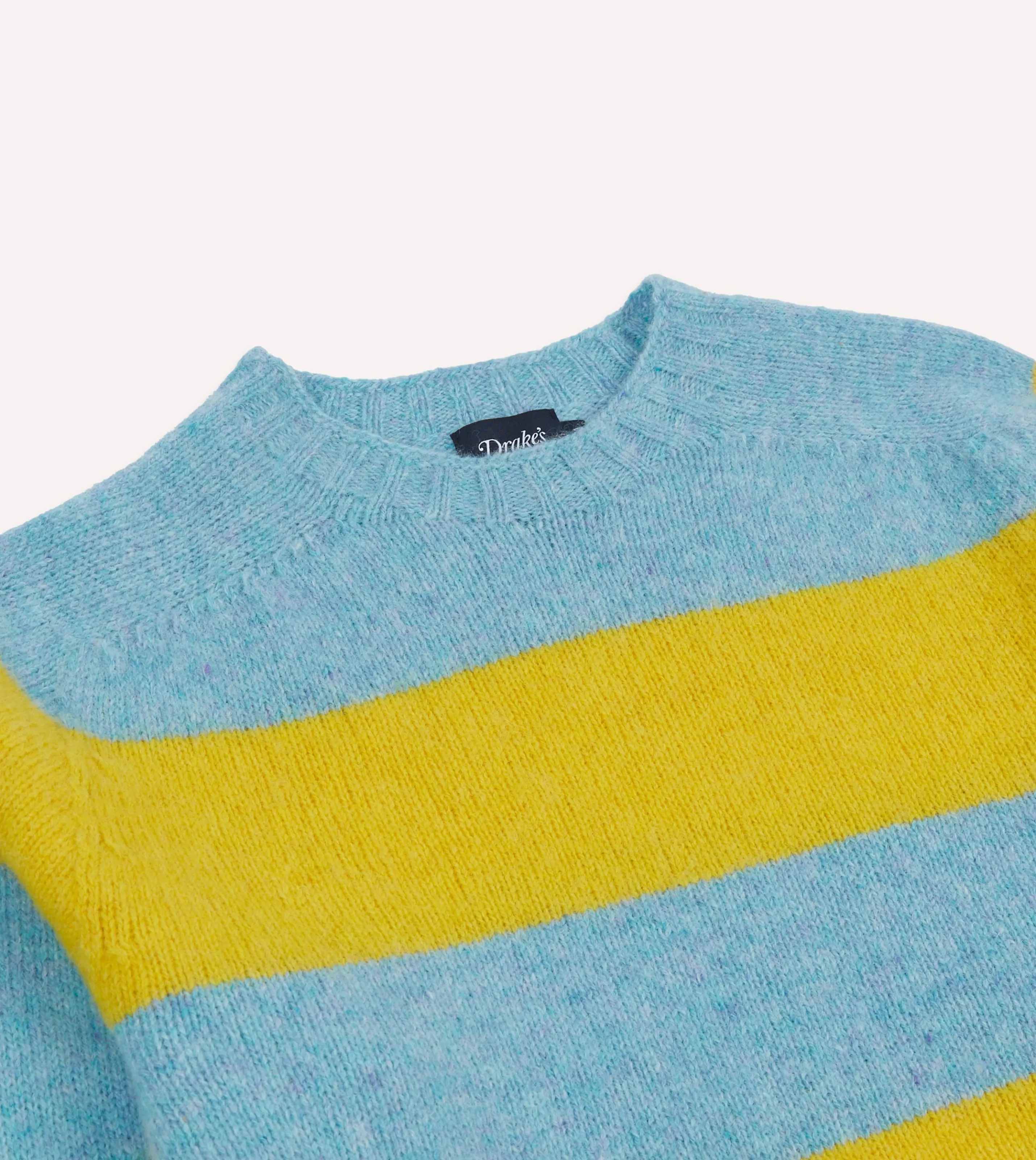 Drake’s Knitwear | Blue And Yellow Striped Brushed Shetland Crew Neck Jumper