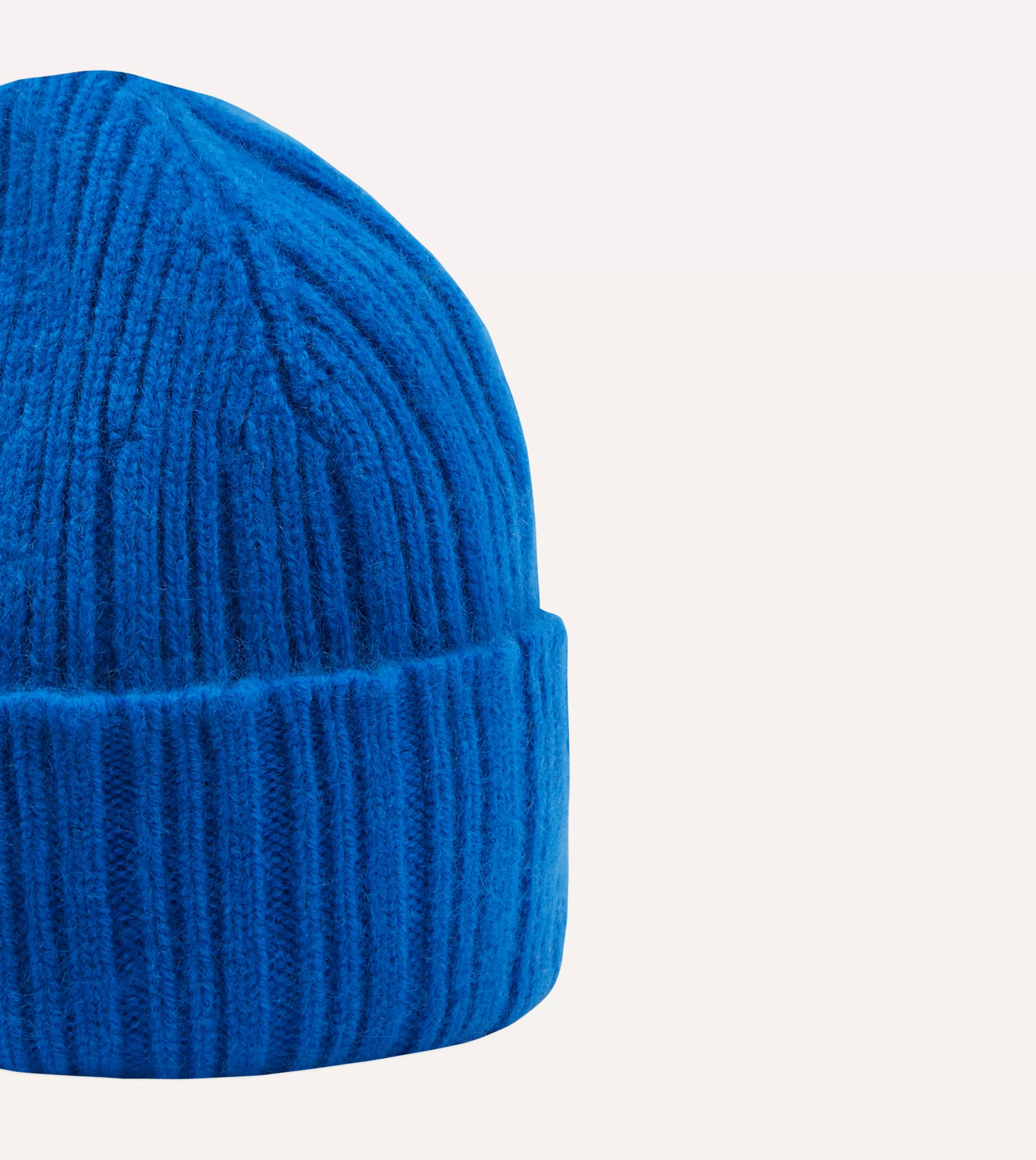 Drake’s Hats | Angora Lambswool Ribbed Knit Cap Blue