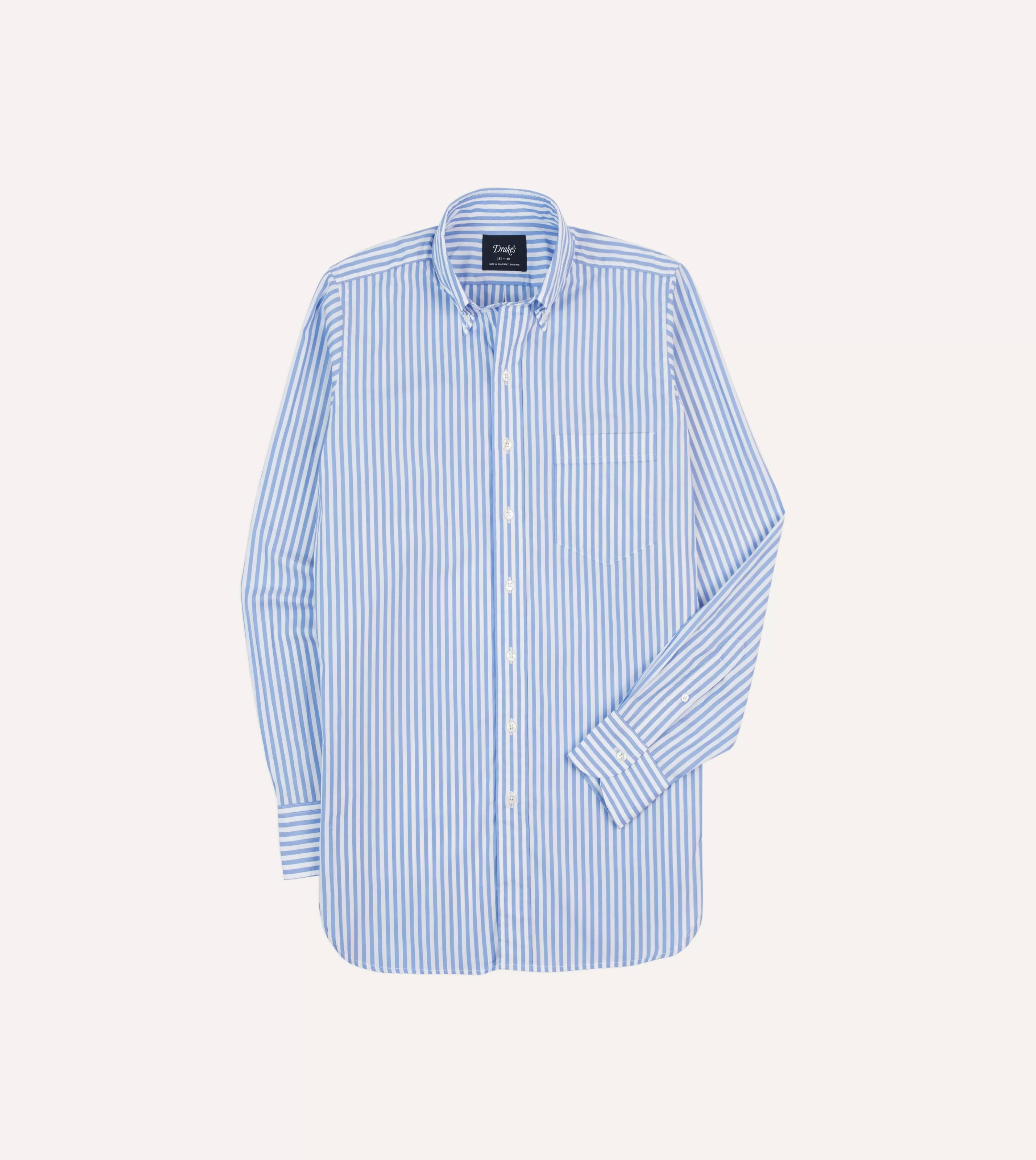 Drake’s Shirts | Formal Shirts | Bengal Stripe Cotton Poplin Button-Down Shirt Blue