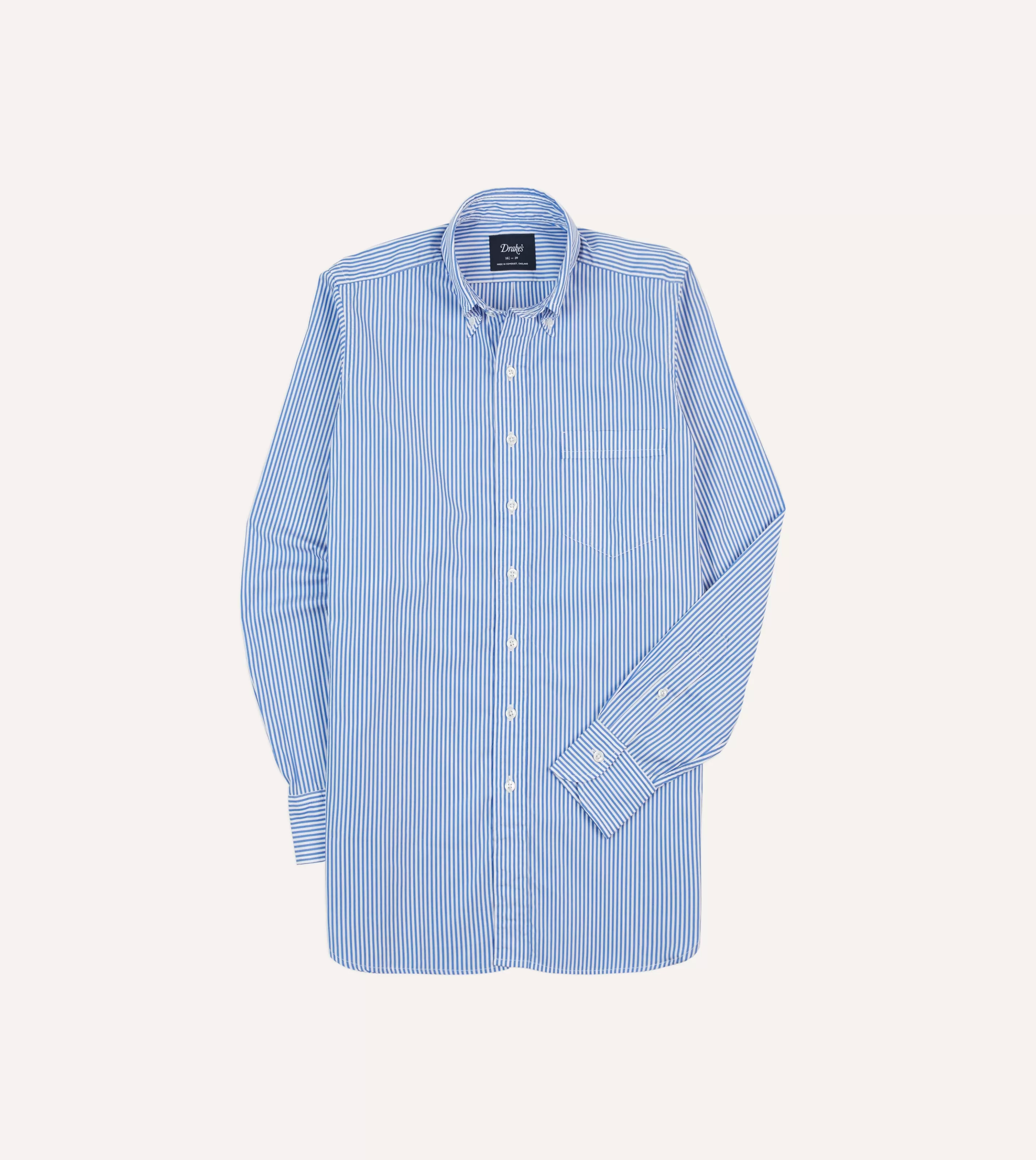 Drake’s Shirts | Formal Shirts | Bengal Stripe Cotton Poplin Button-Down Shirt Blue