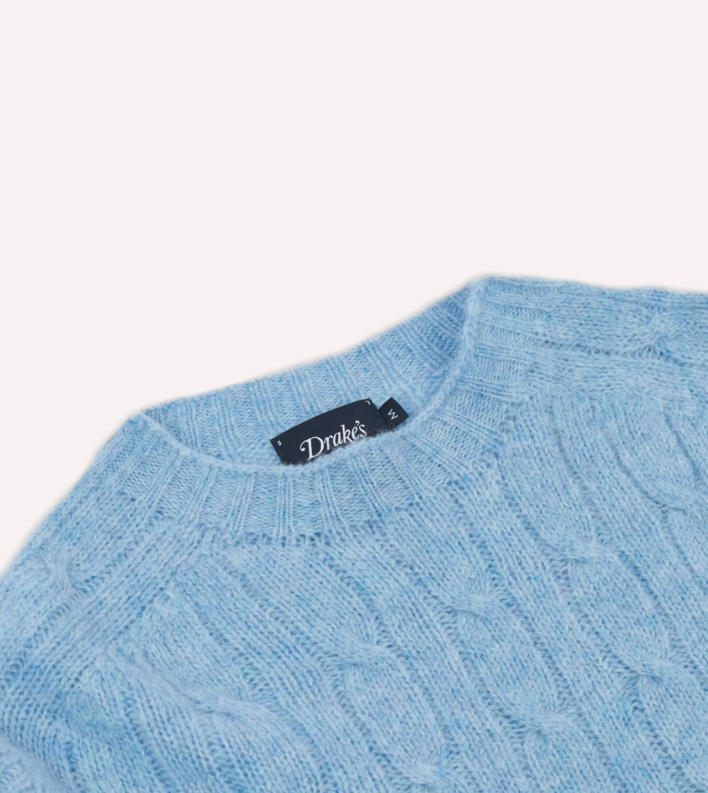 Drake’s Knitwear | Brushed Shetland Cable Knit Crew Neck Jumper Blue