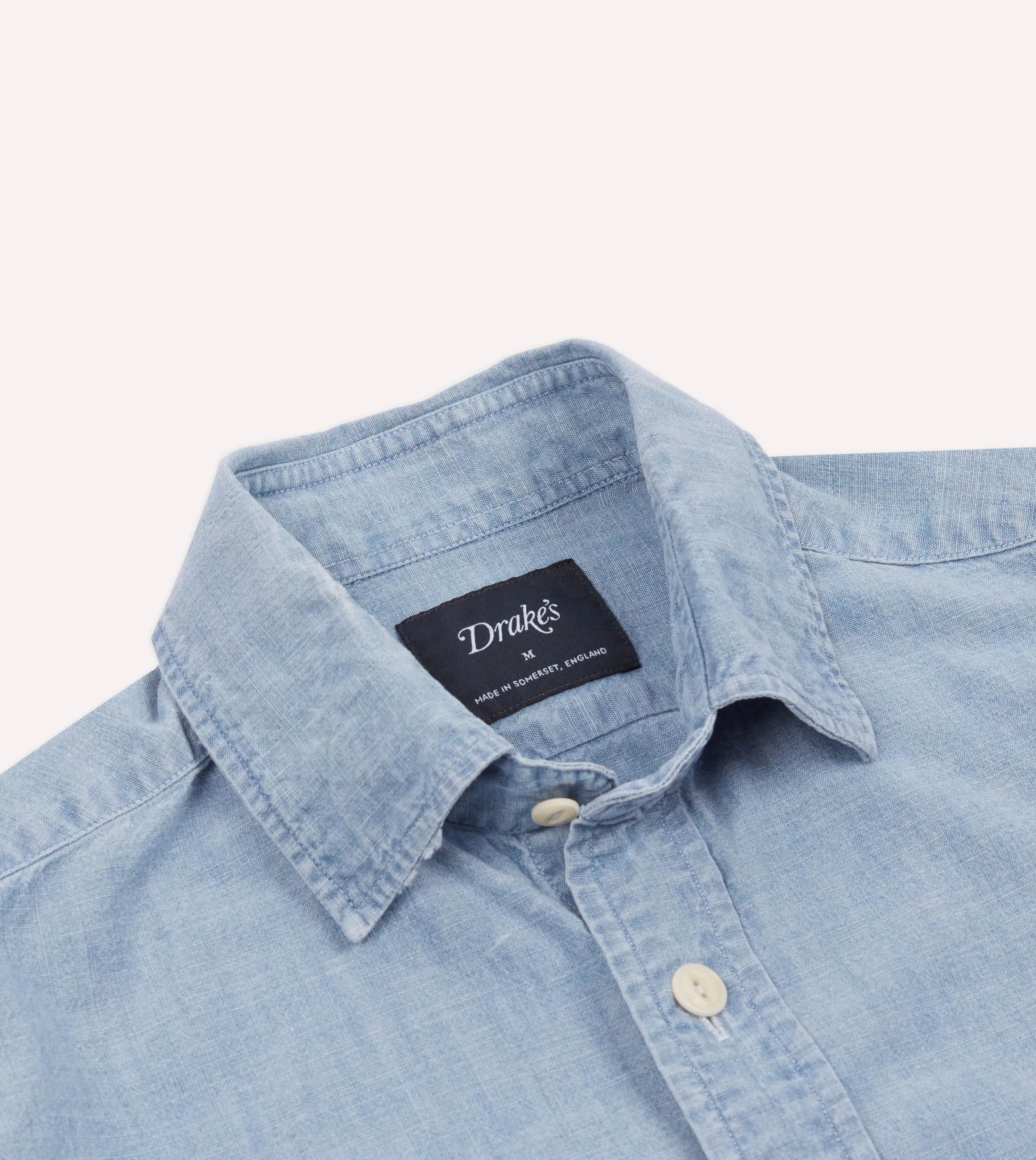 Drake’s Shirts | Work Shirts | Blue Cotton Chambray Two-Pocket Work Shirt