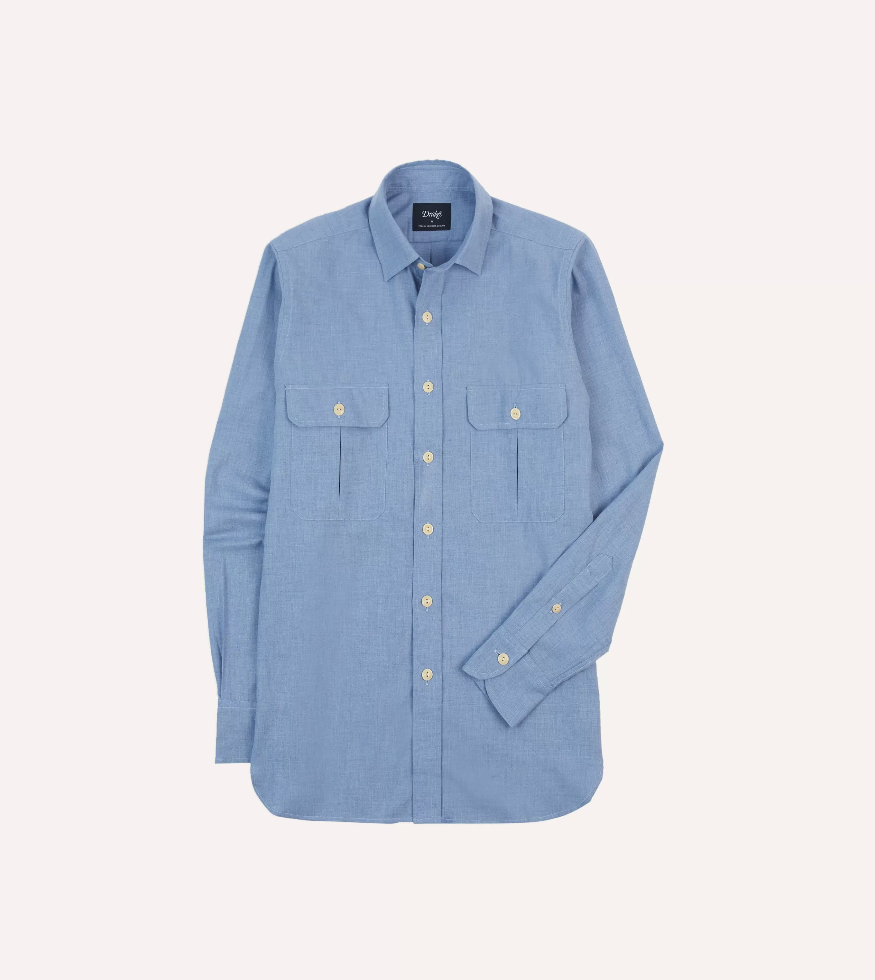 Drake’s Shirts | Work Shirts | Cotton Flannel Two-Pocket Work Shirt Blue