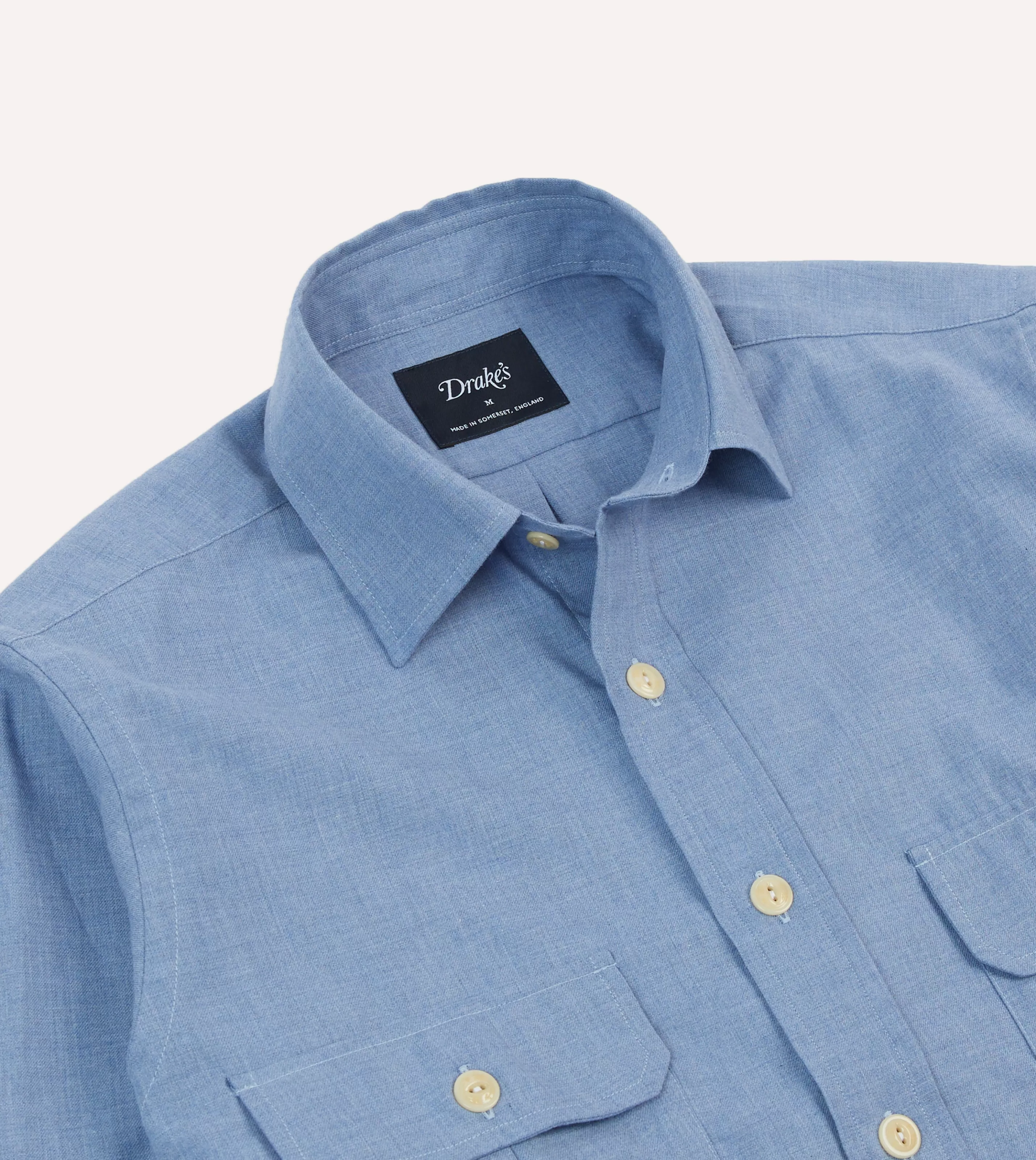 Drake’s Shirts | Work Shirts | Cotton Flannel Two-Pocket Work Shirt Blue