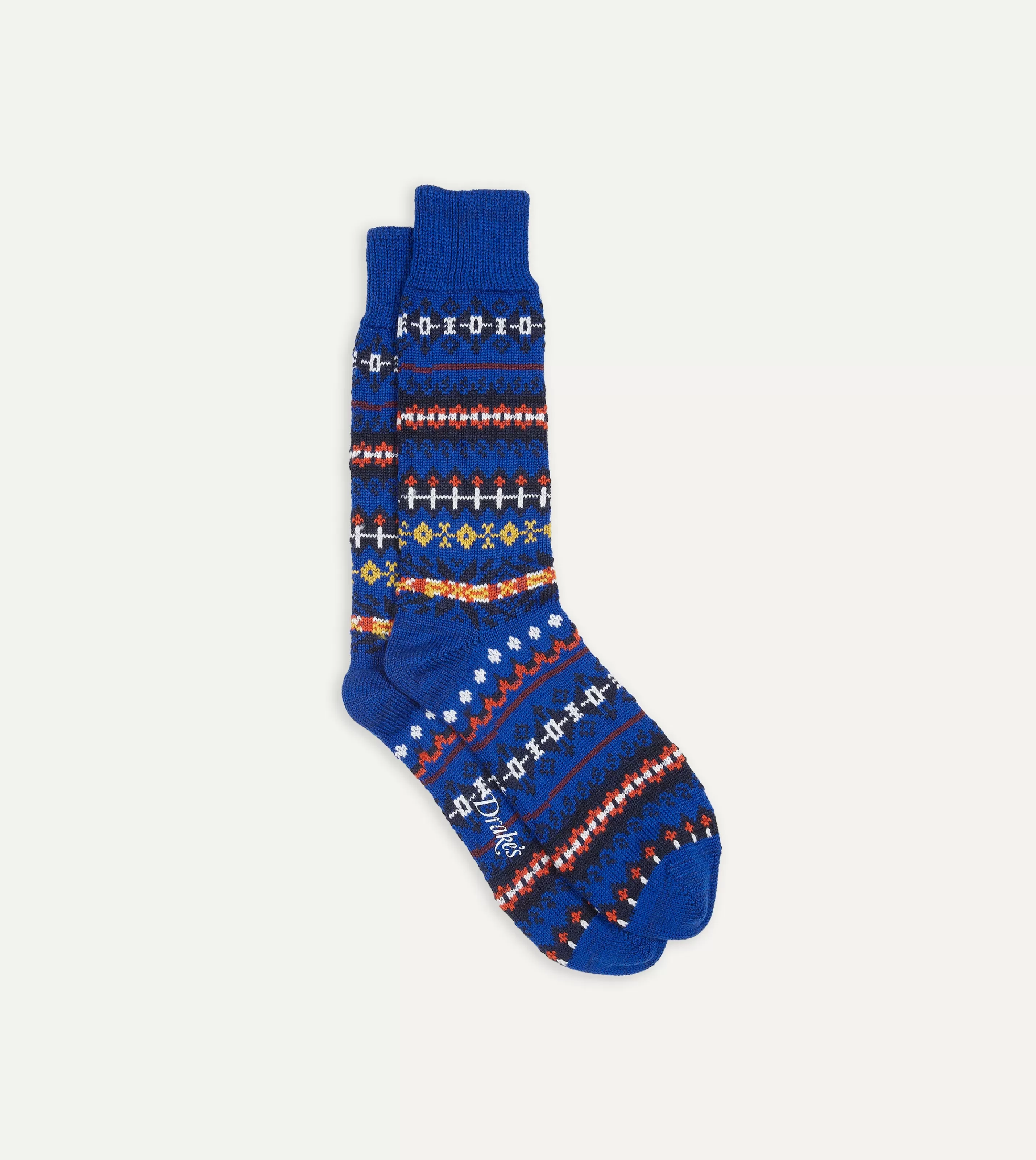 Drake’s Socks | Blue Fair Isle Wool Cotton Socks