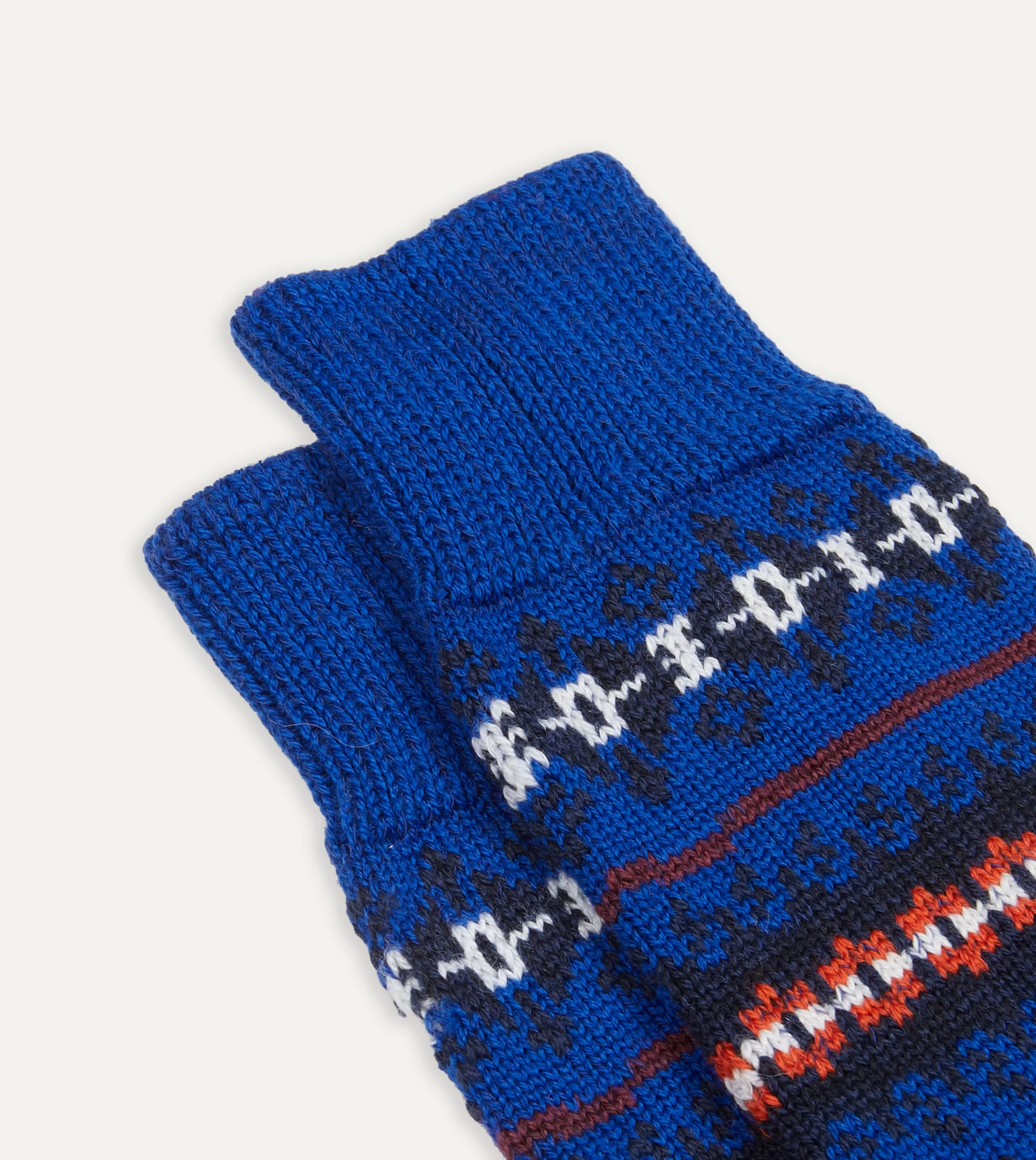 Drake’s Socks | Blue Fair Isle Wool Cotton Socks