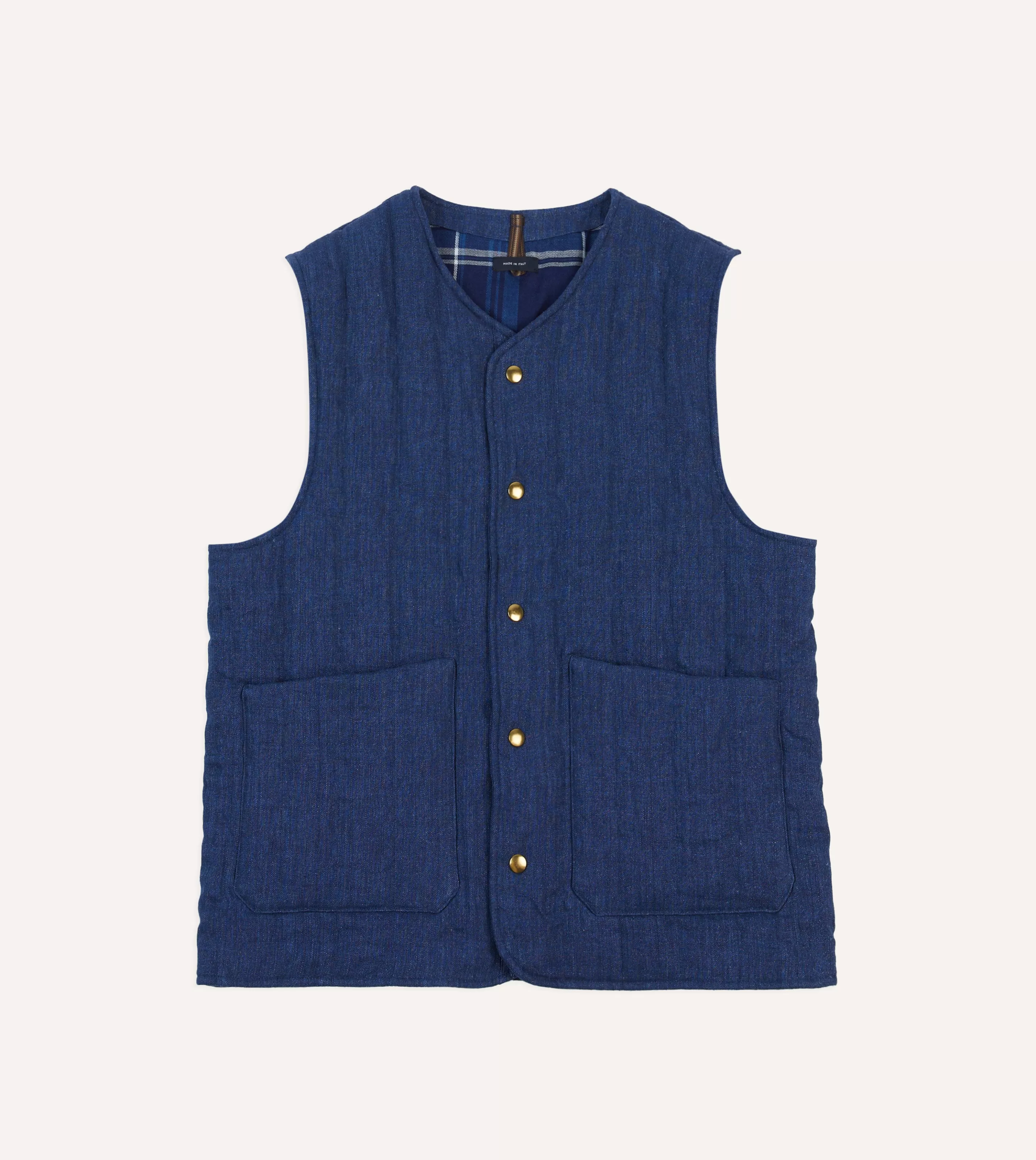 Drake’s Coats & Jackets | Blue Linen Quilted Snap Vest