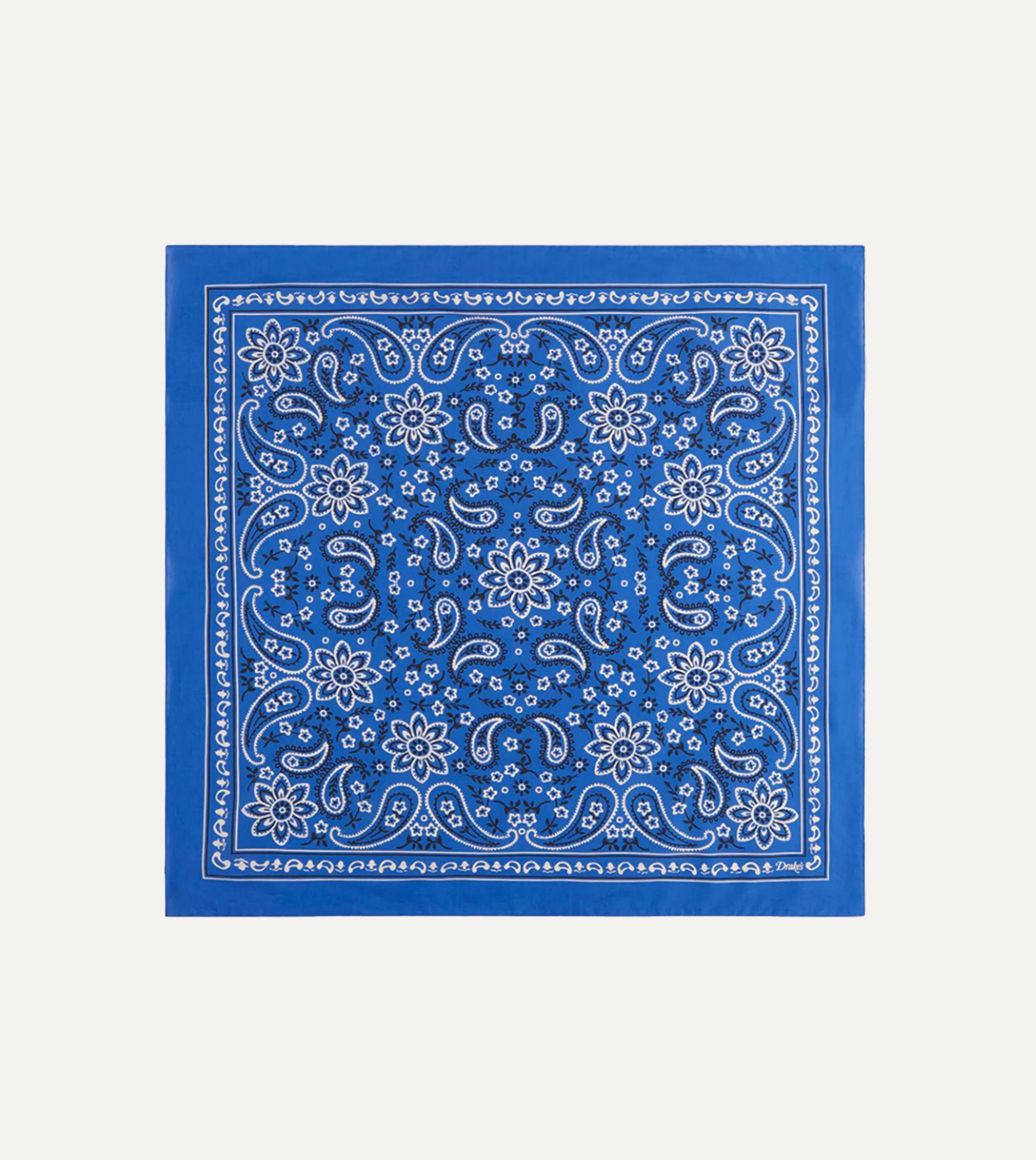 Drake’s Bandanas | Paisley Print Cotton Bandana Blue