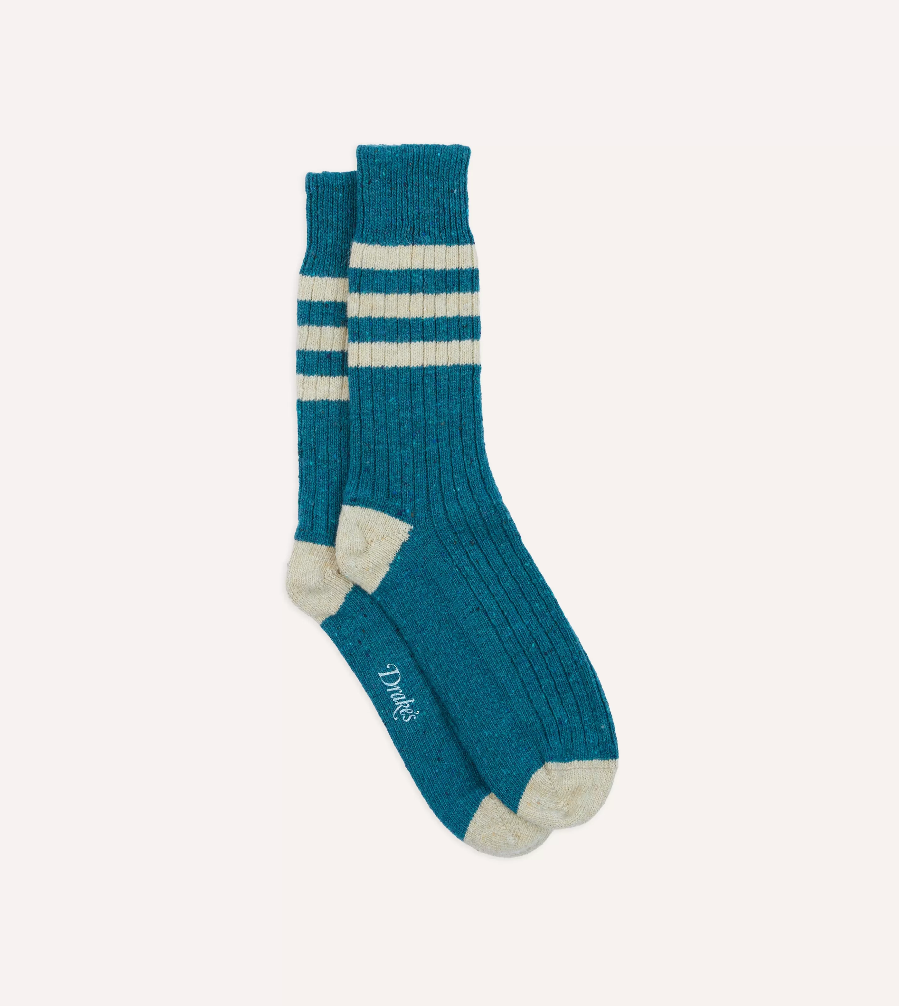 Drake’s Socks | Striped Donegal Wool Socks Blue