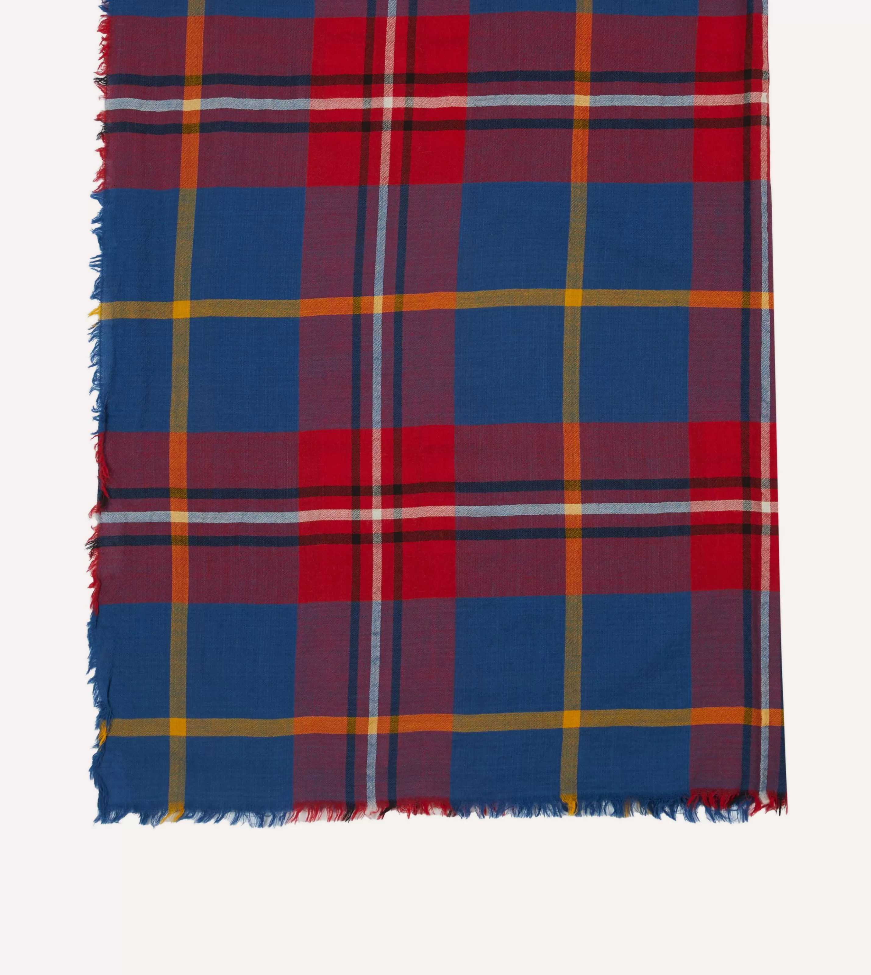 Drake’s Scarves | Blue Tartan Washed Check Wool Scarf