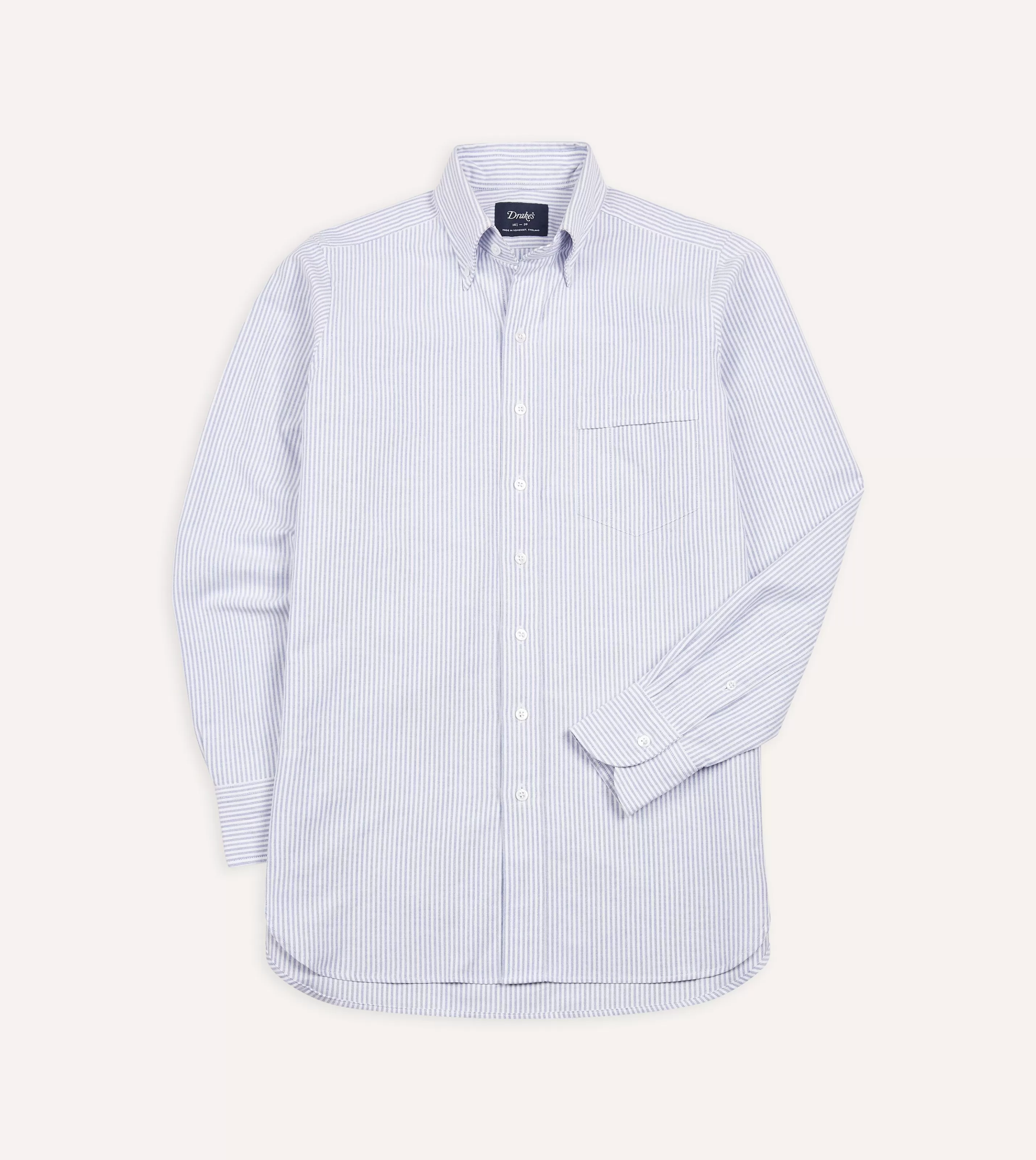 Drake’s Shirts | Formal Shirts | Ticking Stripe Cotton Oxford Cloth Button-Down Shirt Blue