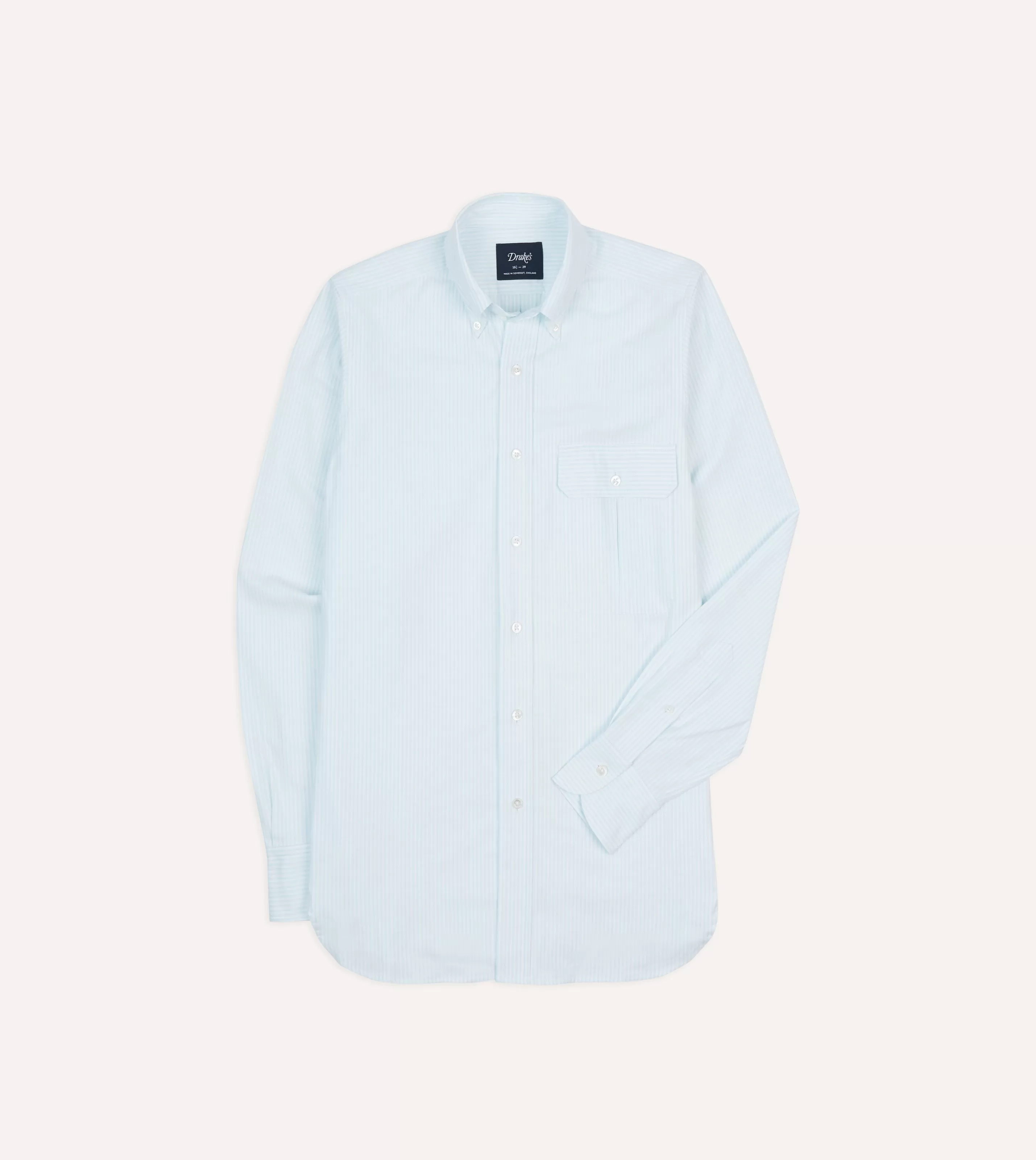 Drake’s Shirts | Formal Shirts | Ticking Stripe Cotton Oxford Cloth Pocket Button-Down Shirt Blue