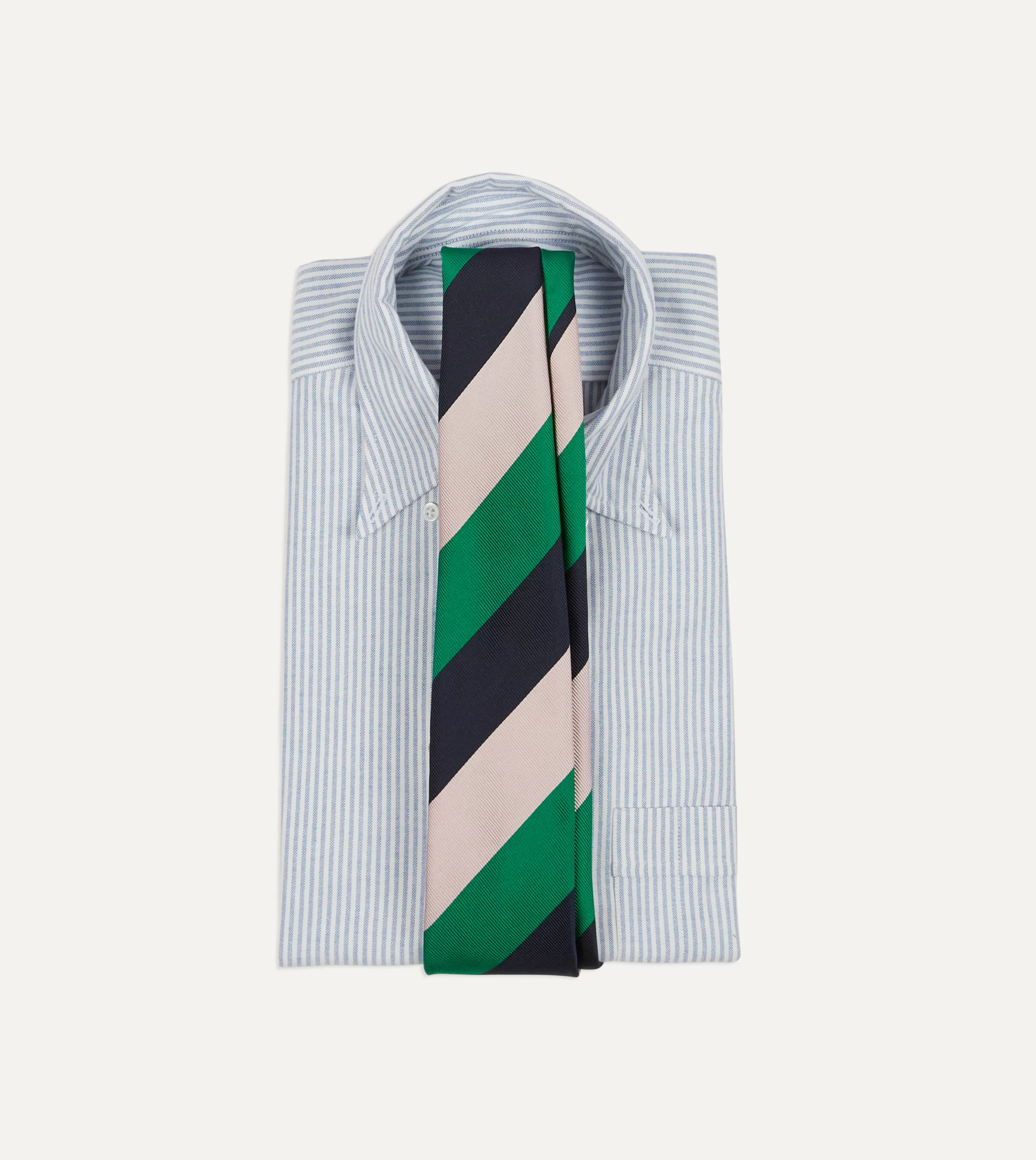 Drake’s Striped Ties | Bright Green, Navy And White Stripe Tipped Repp Silk Tie