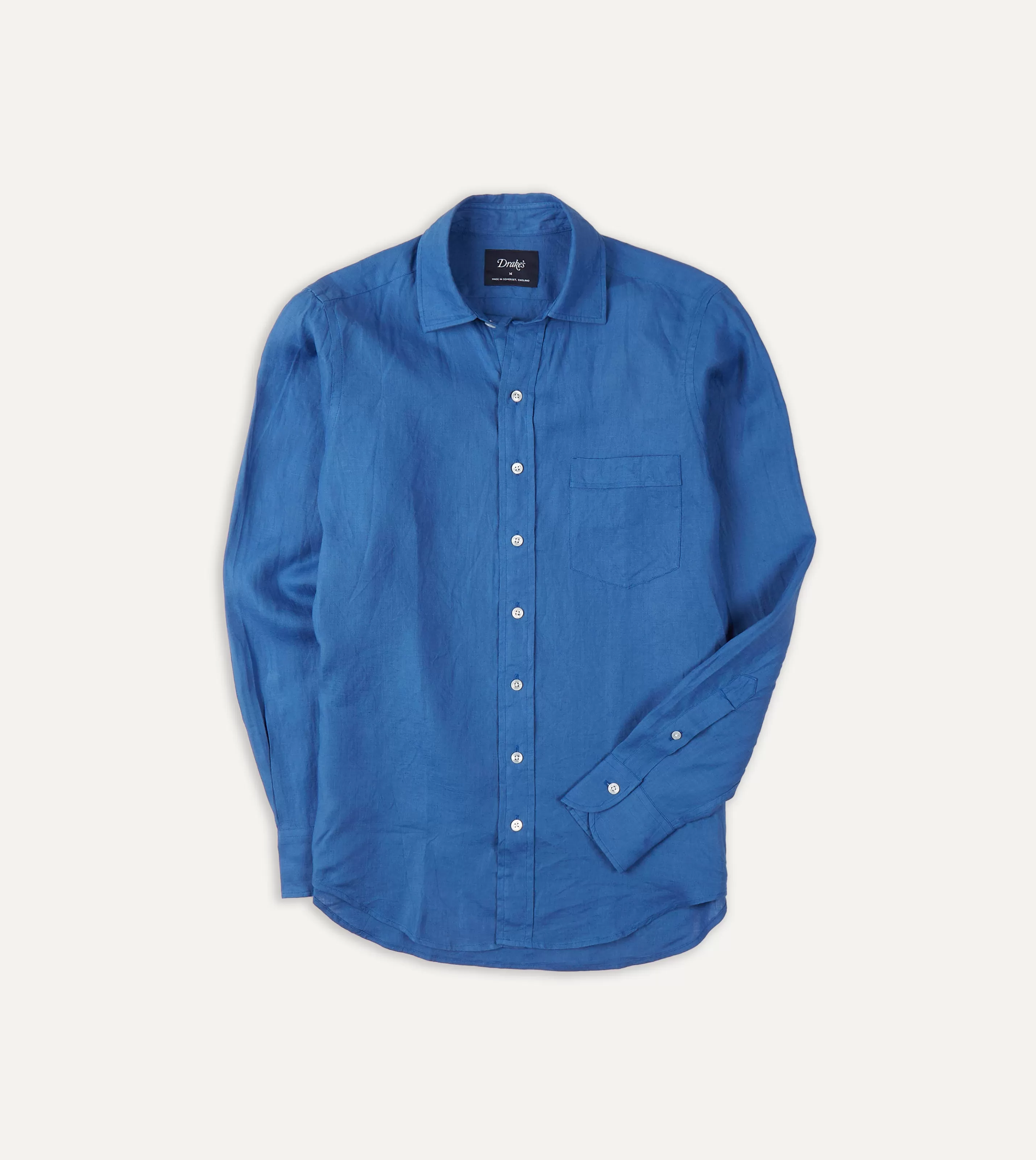 Drake’s Shirts | Linen Spread Collar Bright navy