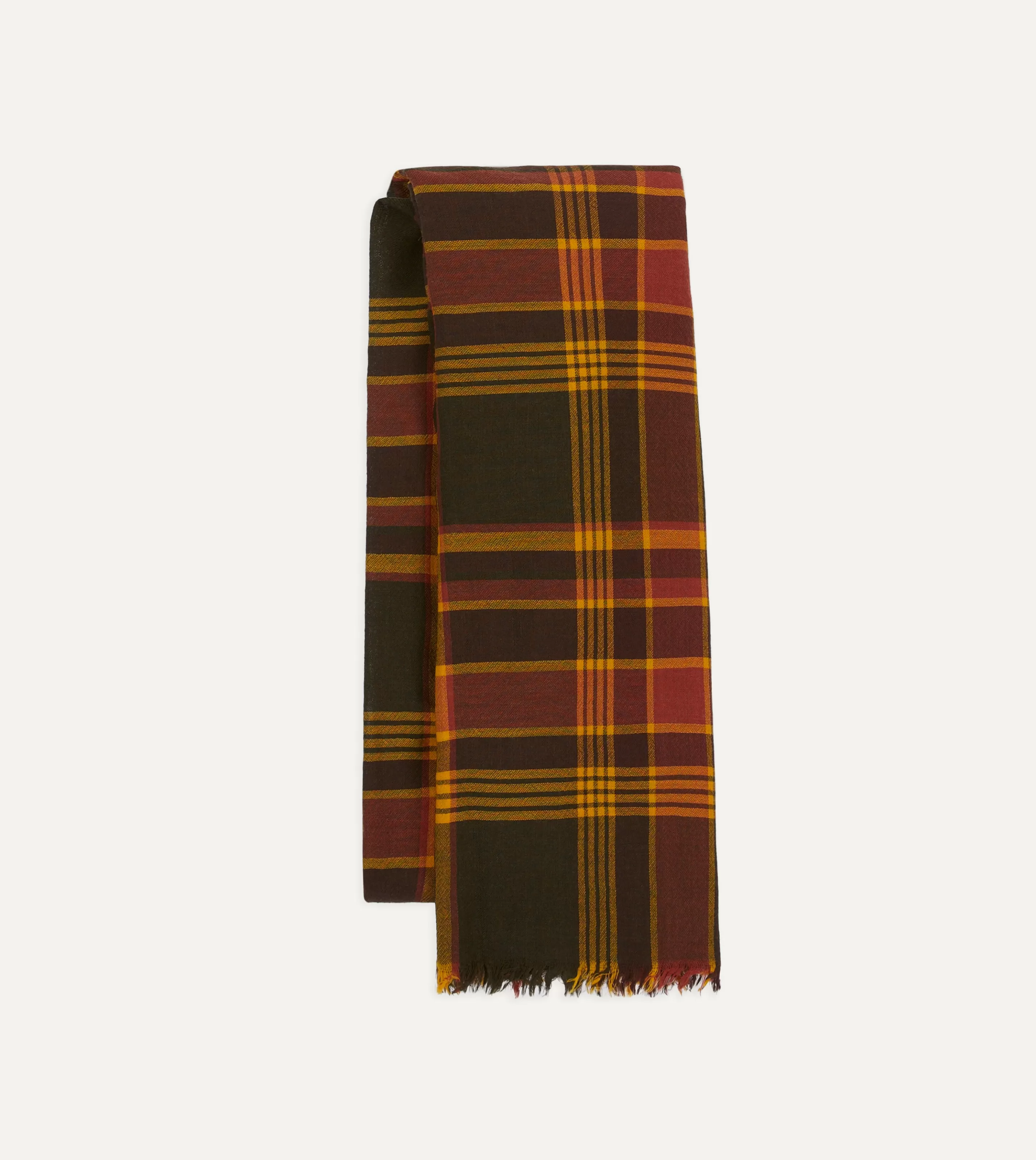 Drake’s Scarves | Brown And Red Tartan Check Wool Scarf