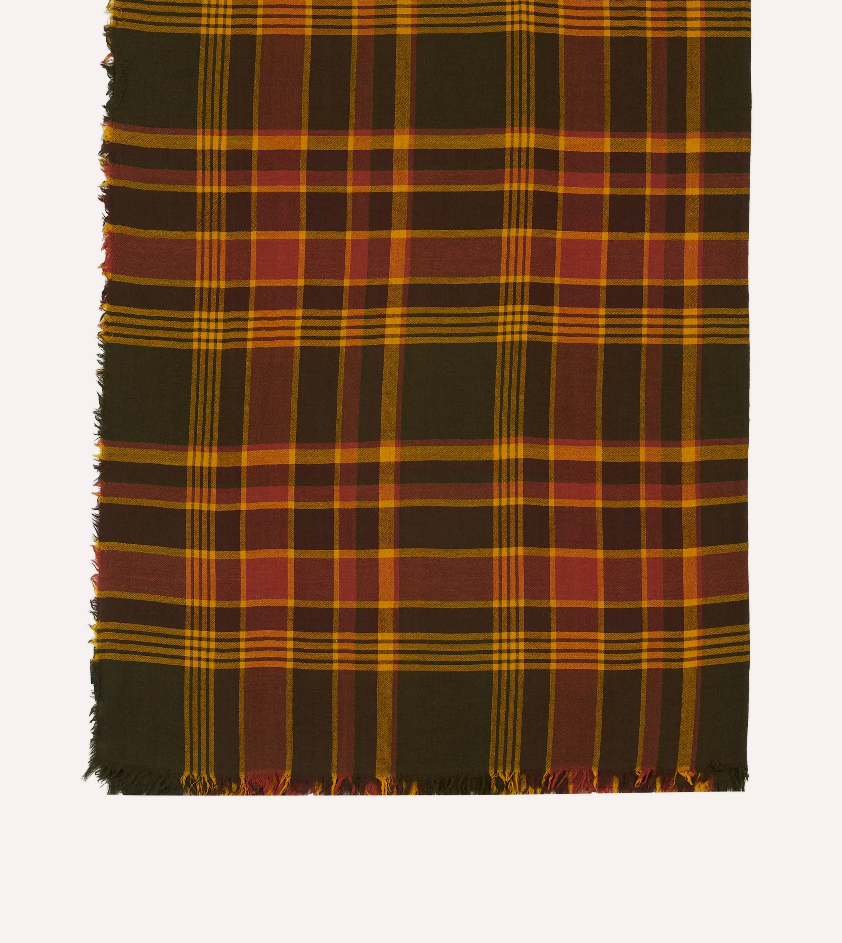 Drake’s Scarves | Brown And Red Tartan Check Wool Scarf