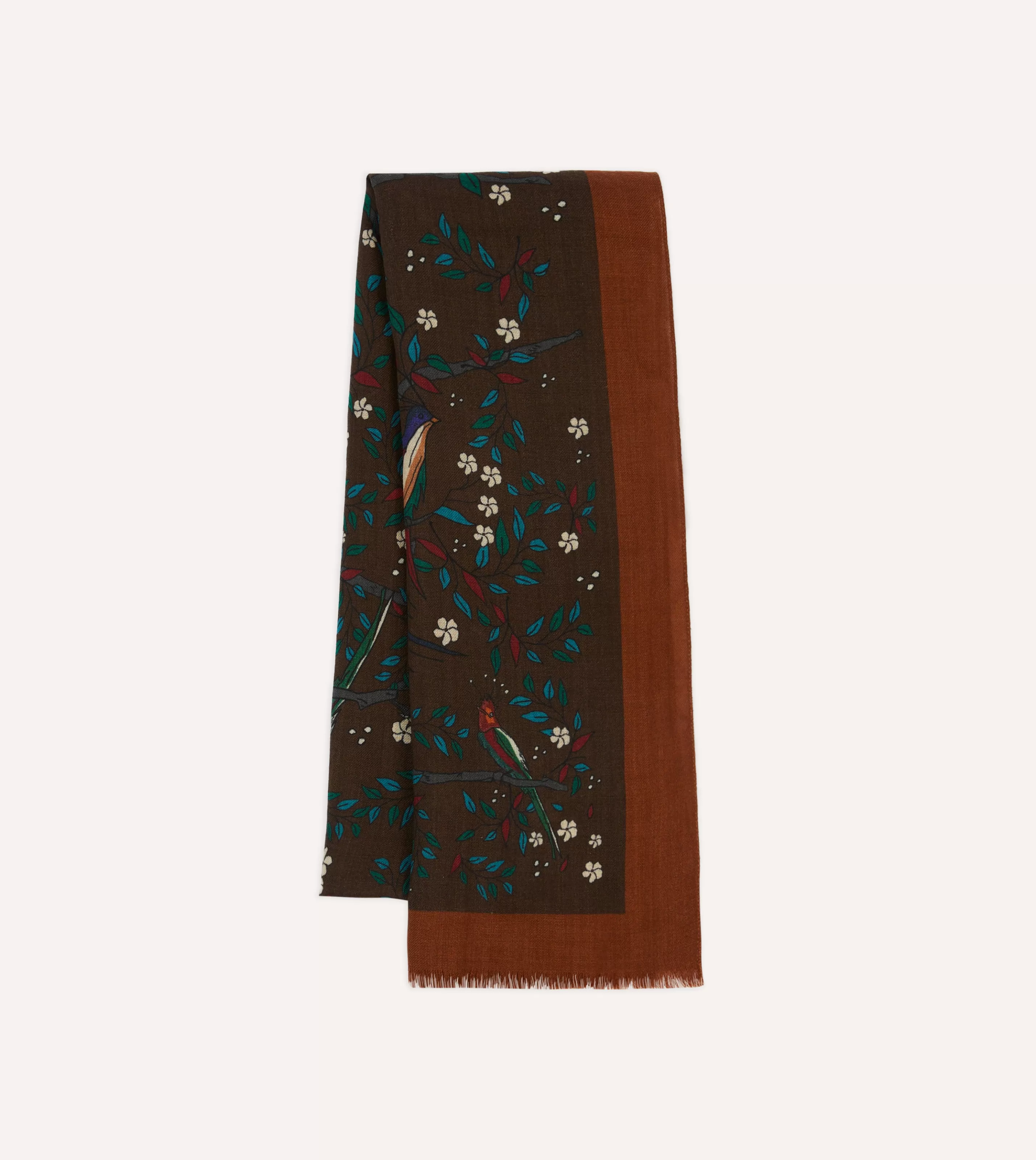 Drake’s Scarves | Scarves | Birds Of Paradise Print Wool Scarf Brown