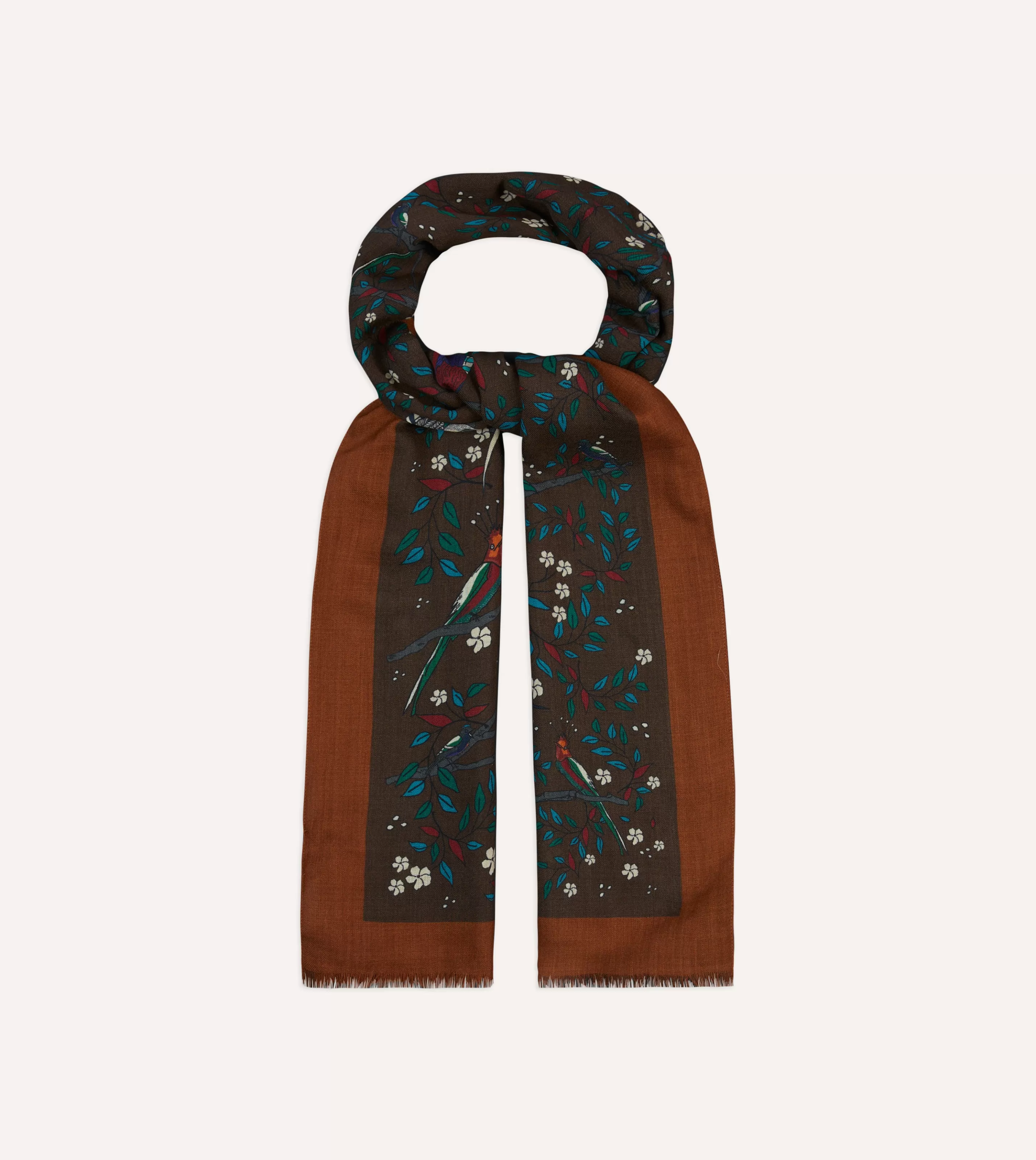 Drake’s Scarves | Scarves | Birds Of Paradise Print Wool Scarf Brown