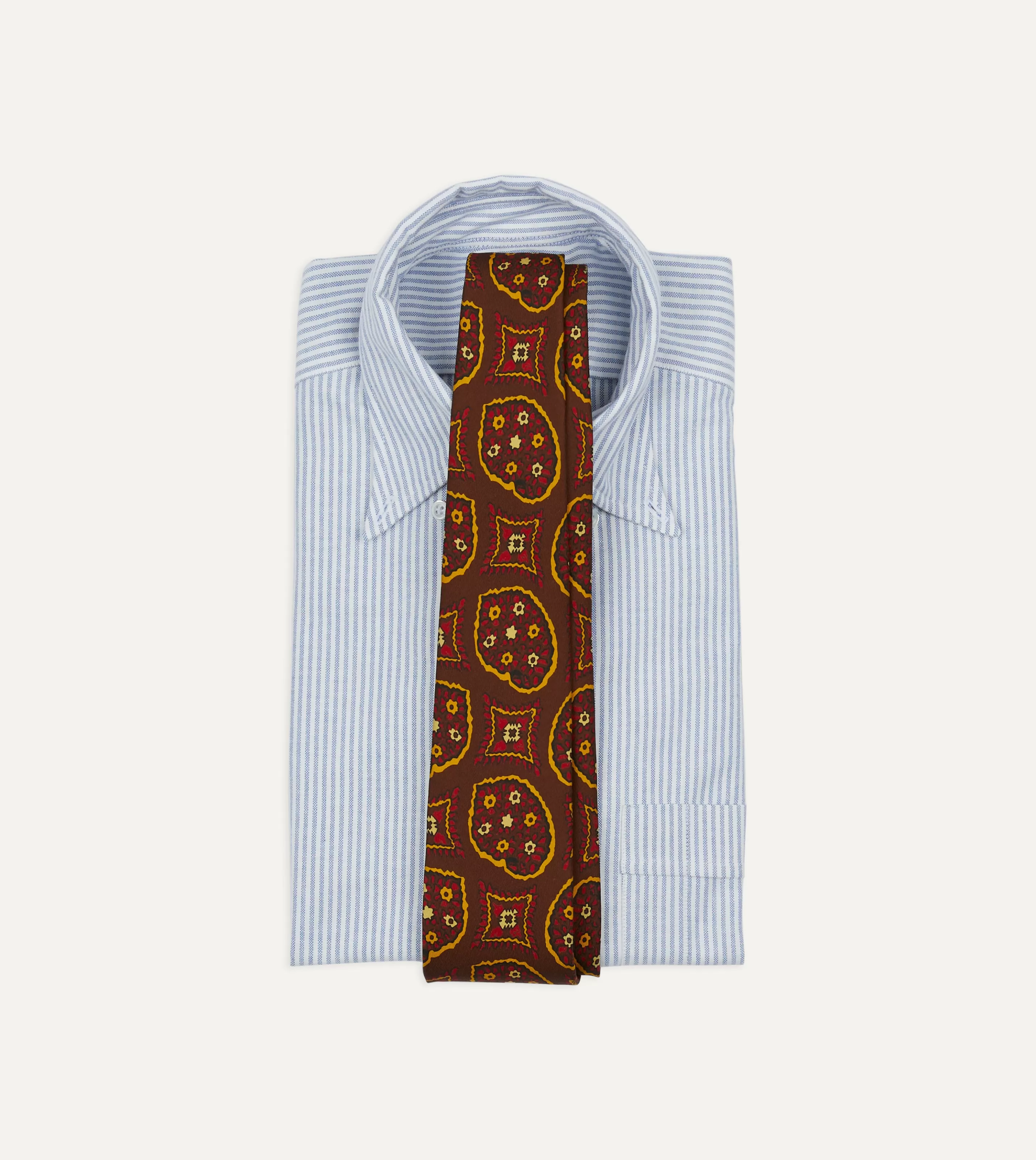 Drake’s Patterned Ties | Brown Exploded Paisley Print Silk Self Tipped Tie