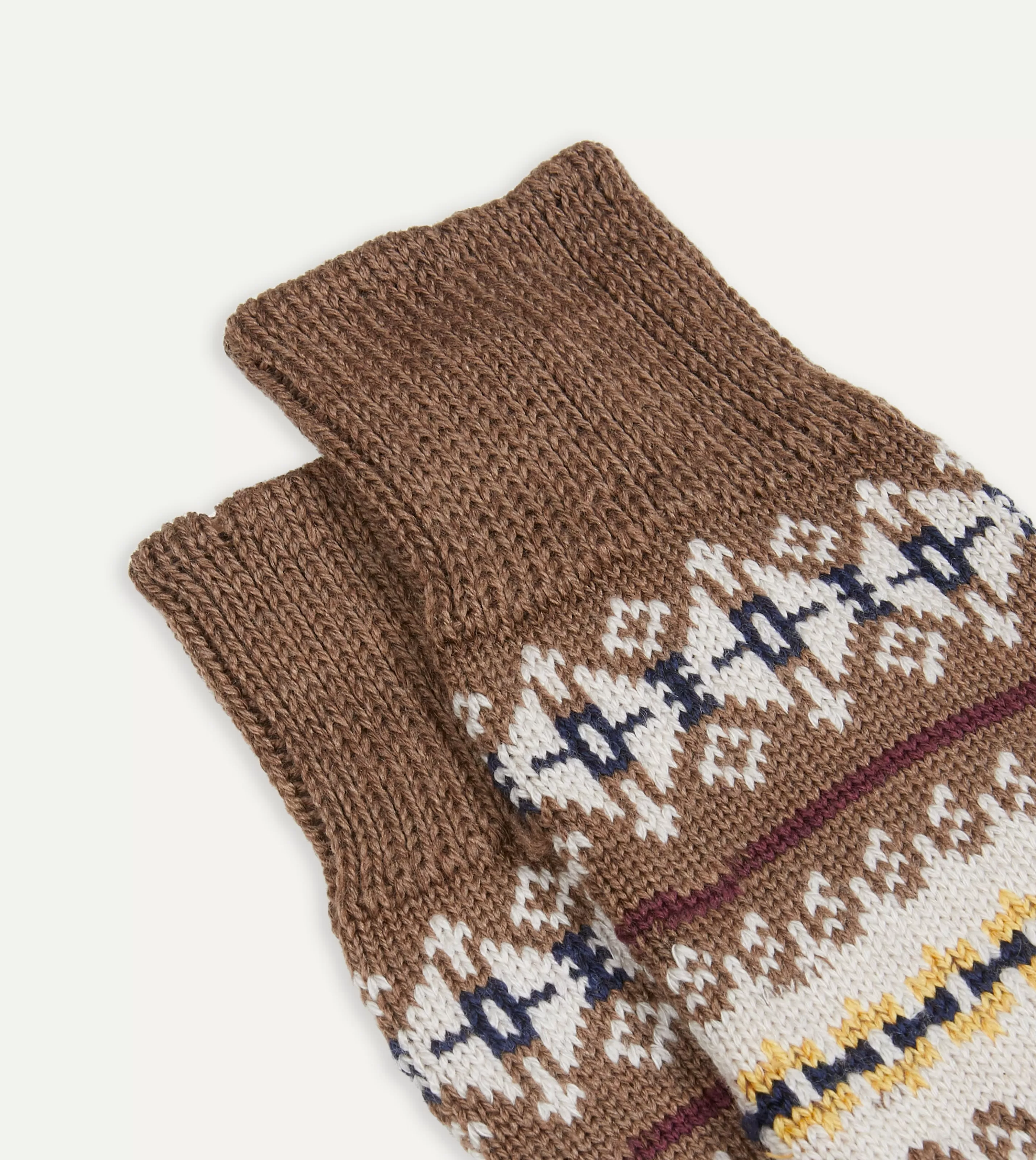 Drake’s Socks | Brown Fair Isle Wool Cotton Socks