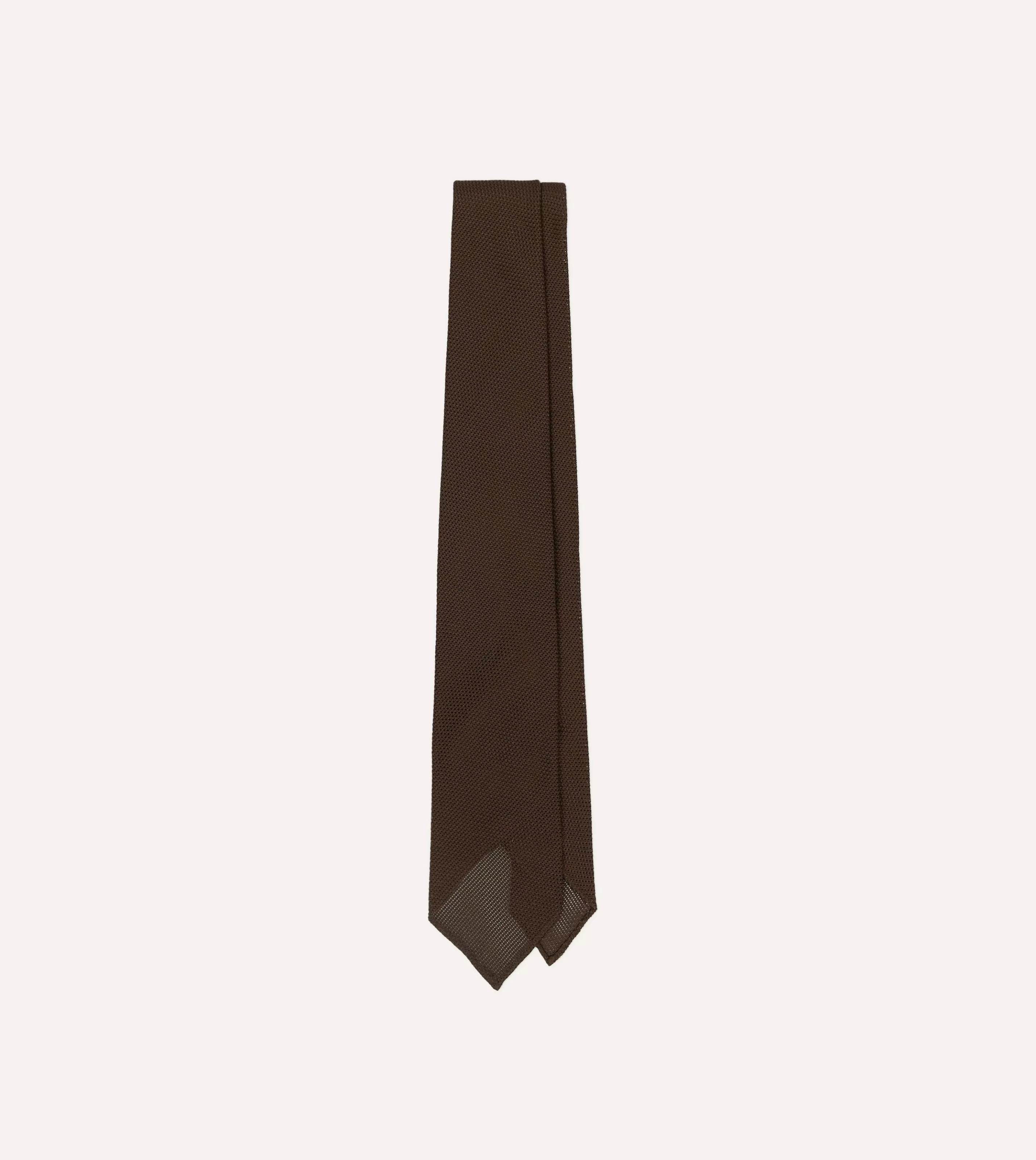 Drake’s Plain Ties | Brown Fine Woven Grenadine Silk Hand Rolled Tie