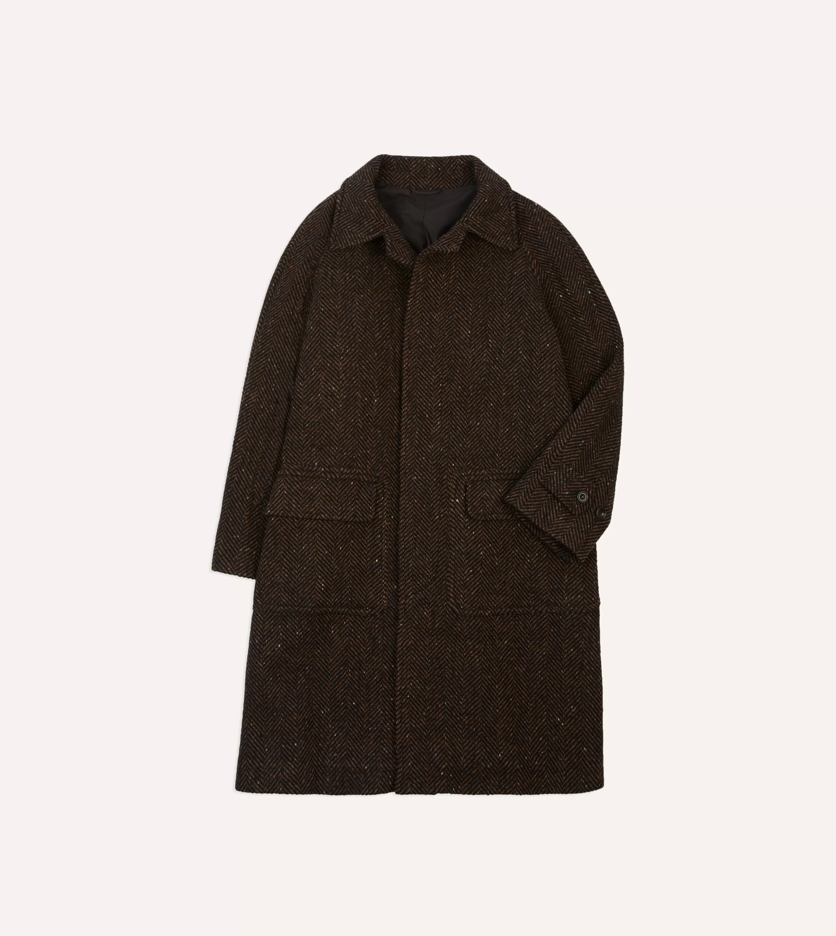 Drake’s Coats & Jackets | Brown Herringbone Wool Raglan Coat