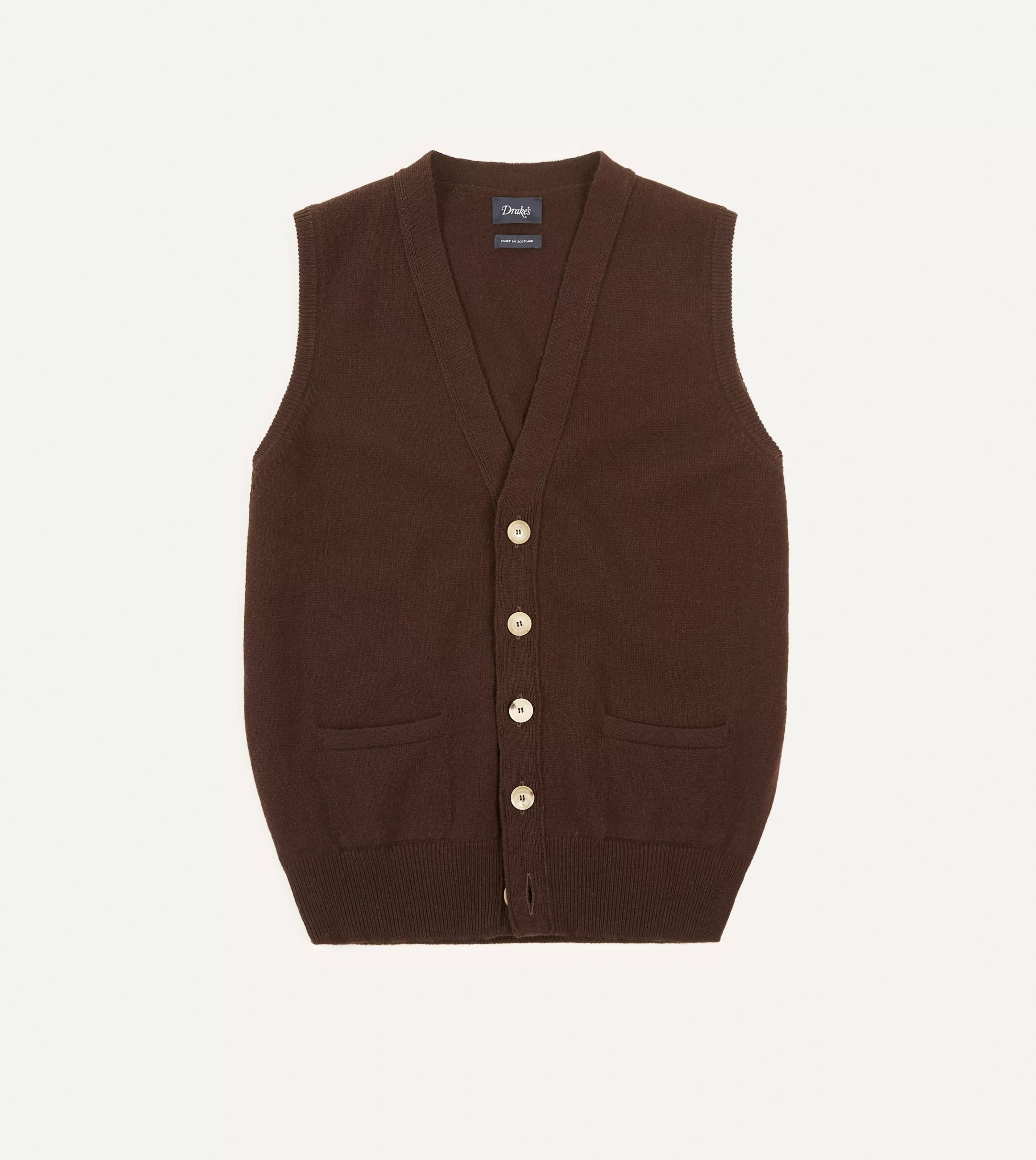 Drake’s Knitwear | Knitwear | Lambswool Sleeveless Cardigan Brown