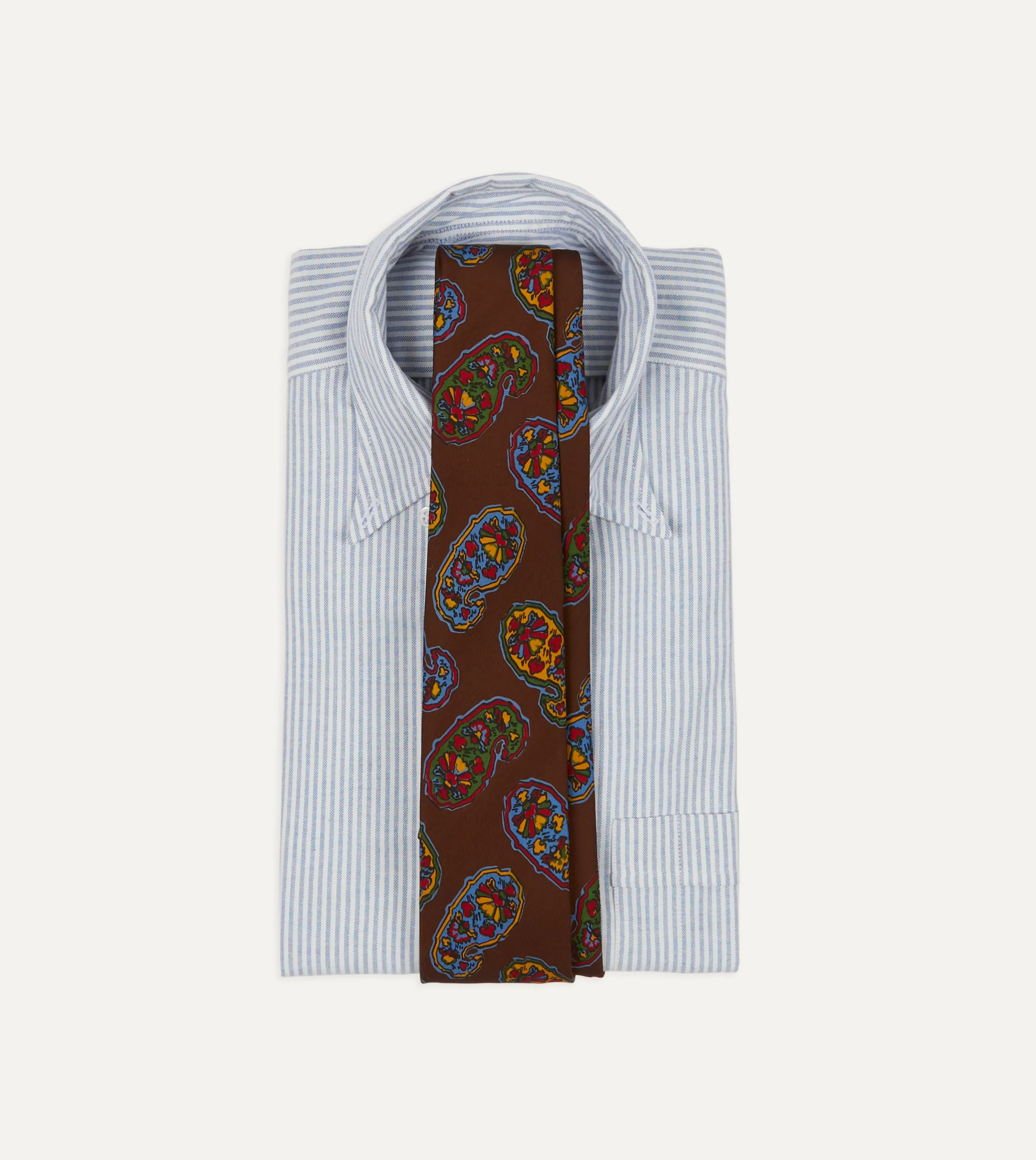 Drake’s Patterned Ties | Brown Large Paisley Print Silk Self Tipped Tie