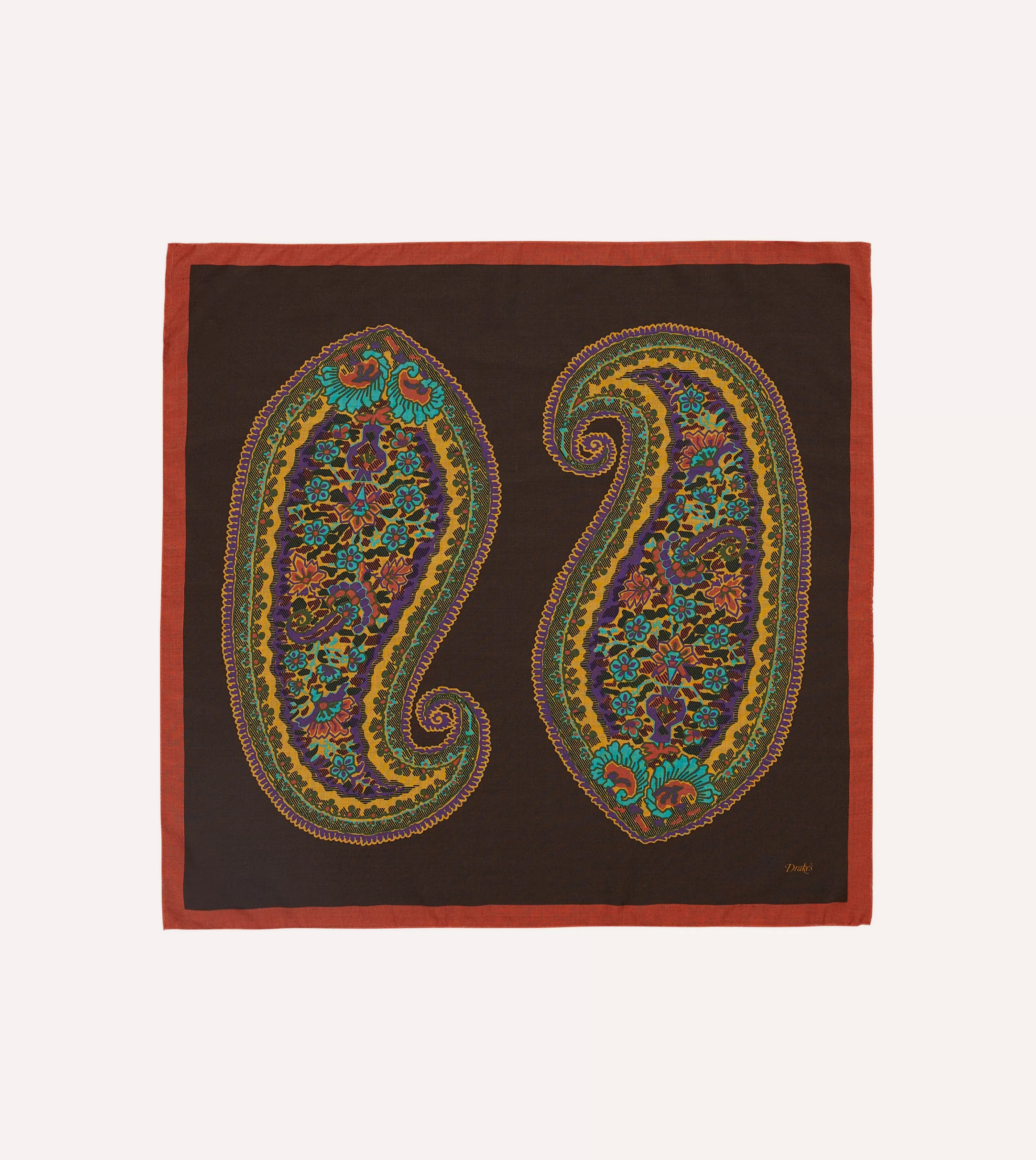 Drake’s Bandanas | Brown Large Paisley Print Wool-Silk Bandana