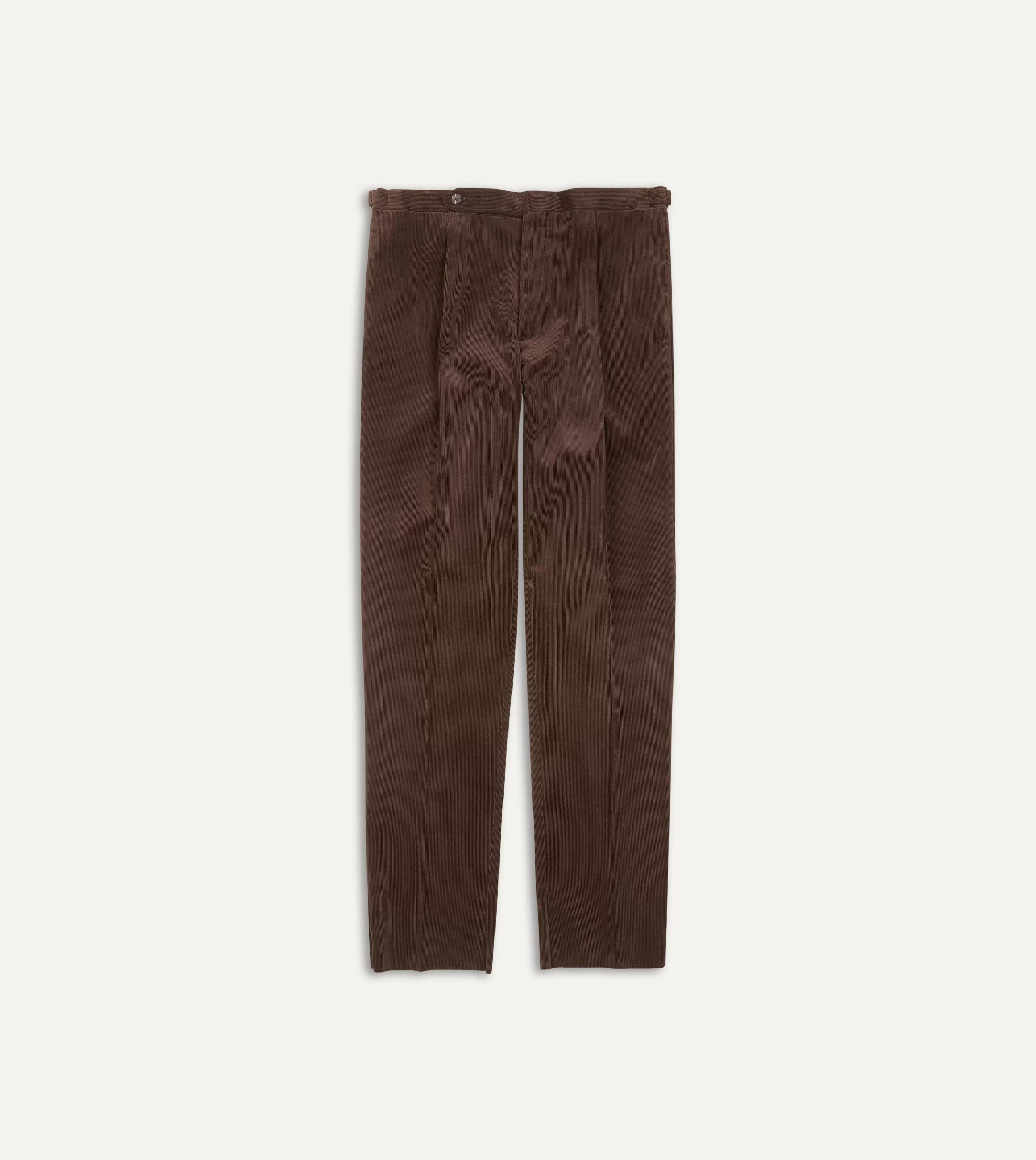 Drake’s Trousers | Trousers | Mid-Wale Corduroy Single Pleat Trouser Brown