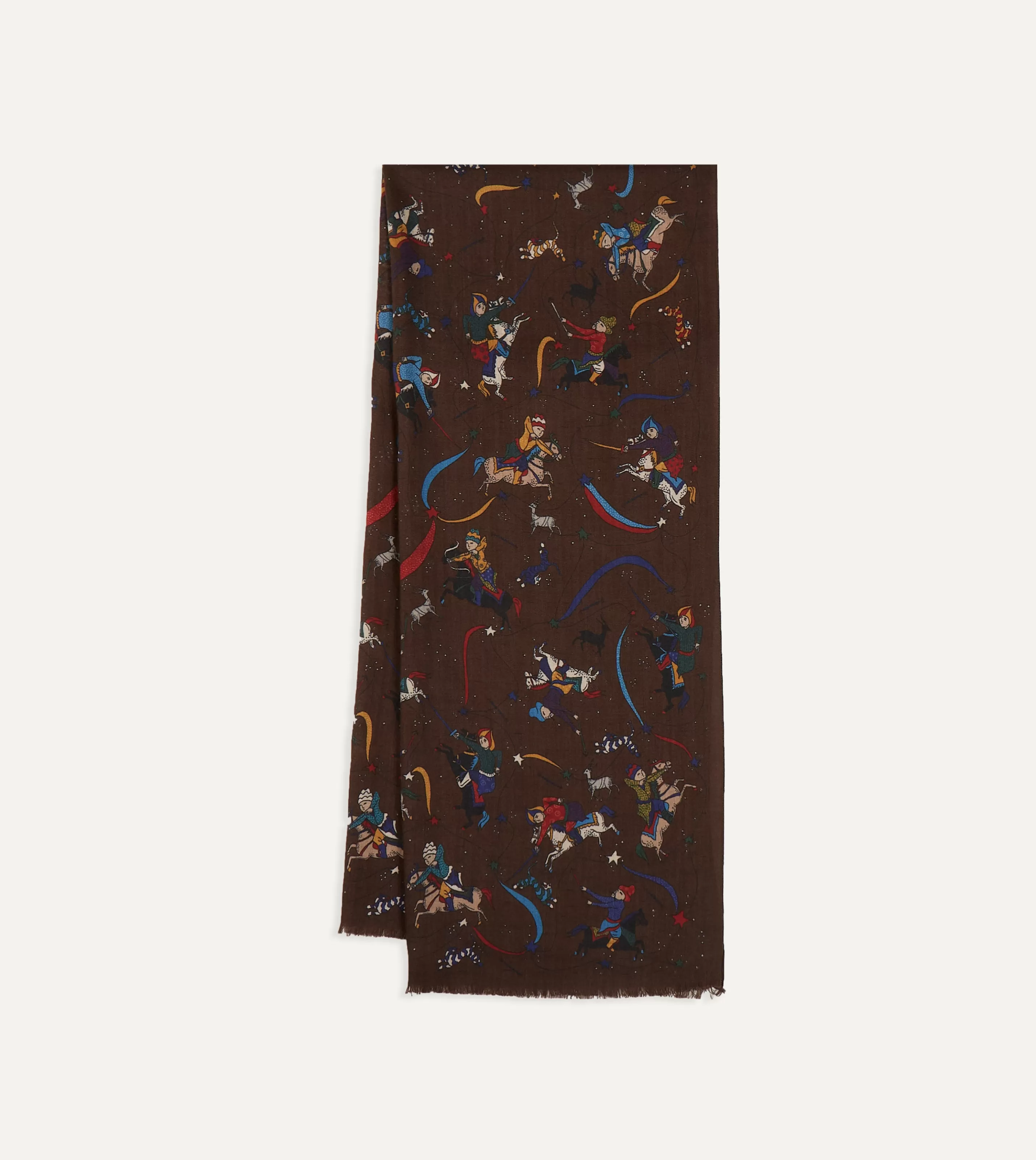 Drake’s Scarves | Scarves | Mughal And Stars Print Wool Scarf Brown