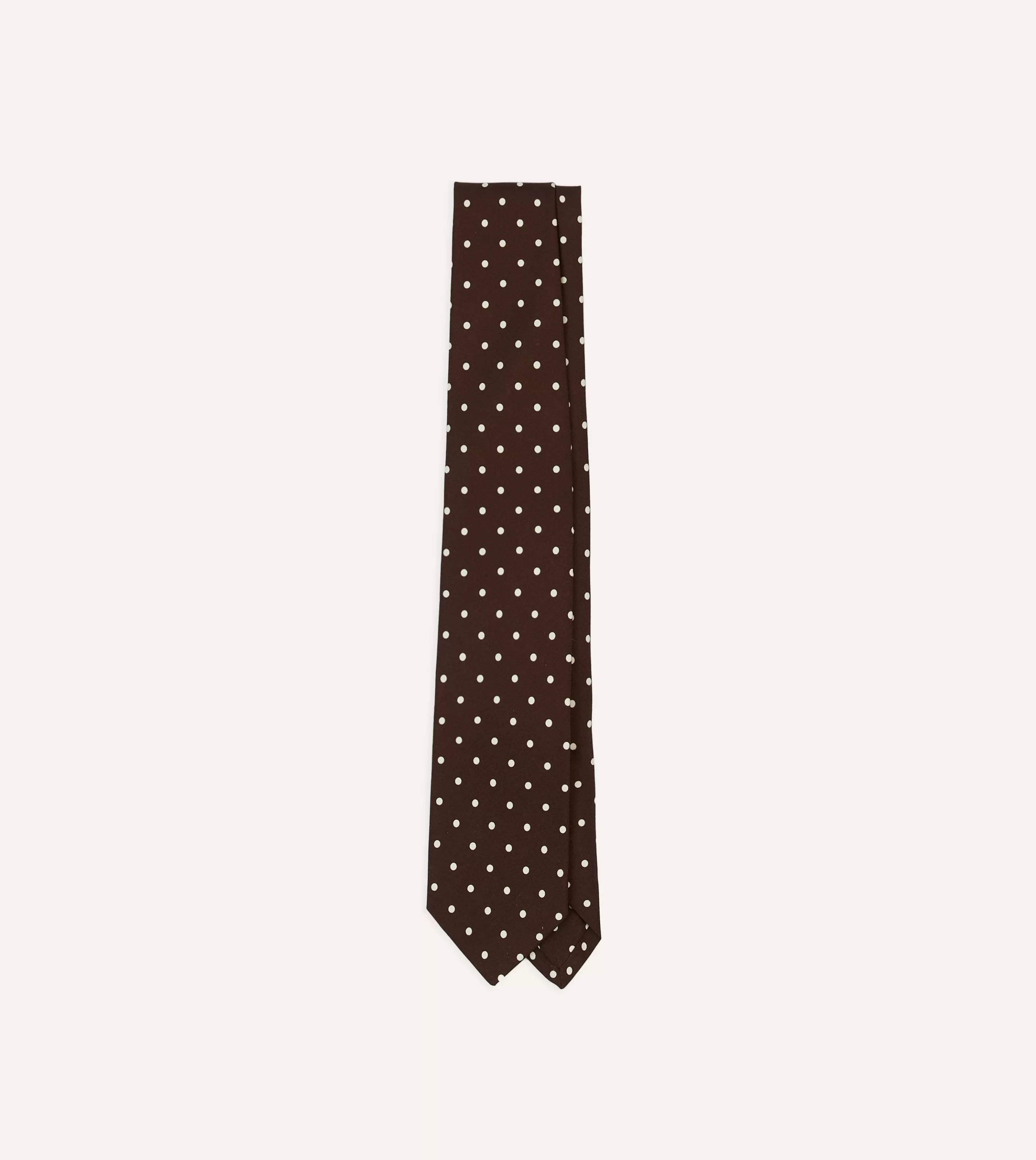 Drake’s Patterned Ties | Brown Polka Dot Silk Self-Tipped Tie