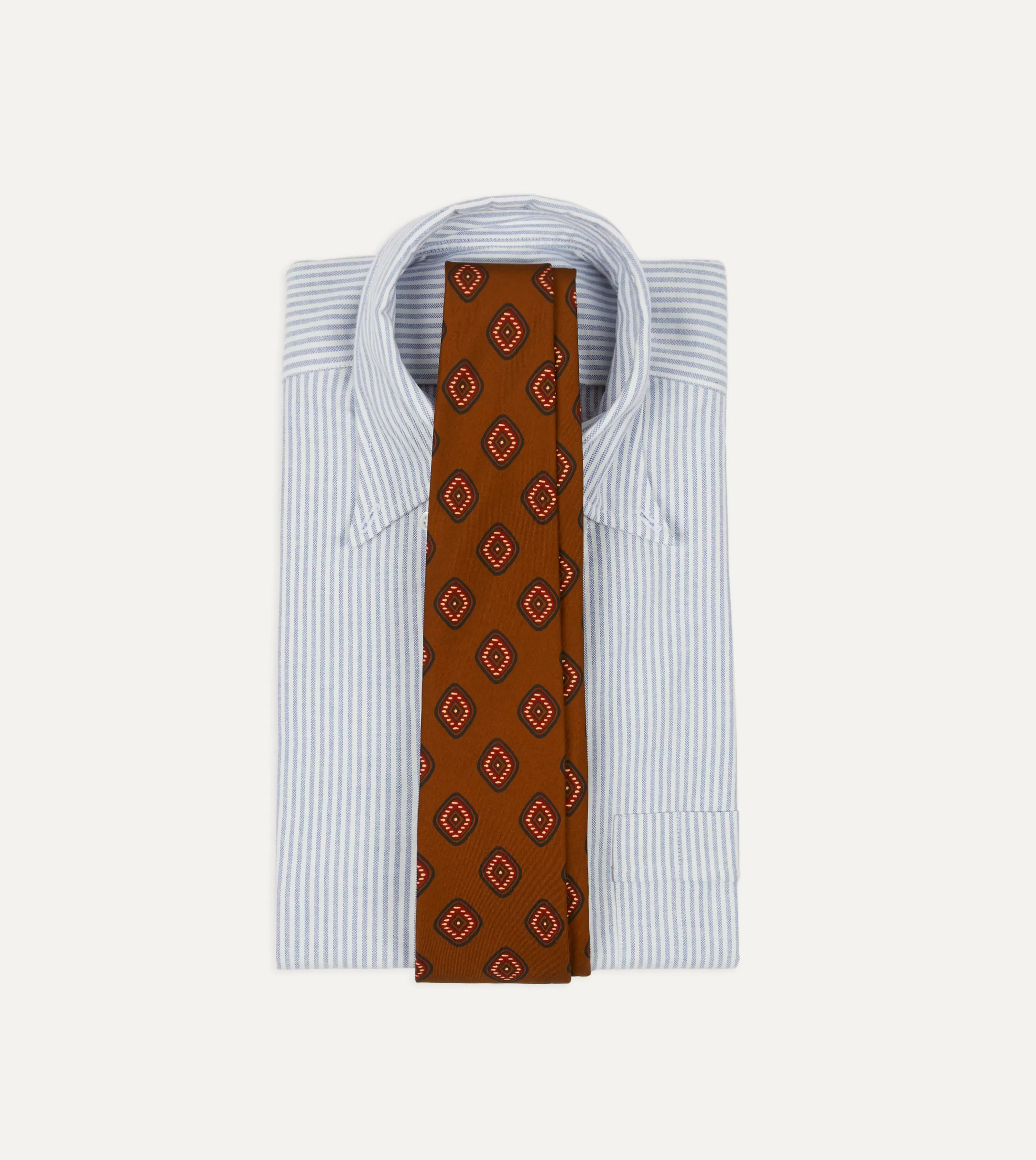 Drake’s Patterned Ties | Brown Tile Print 36oz Madder Silk Self Tipped Tie